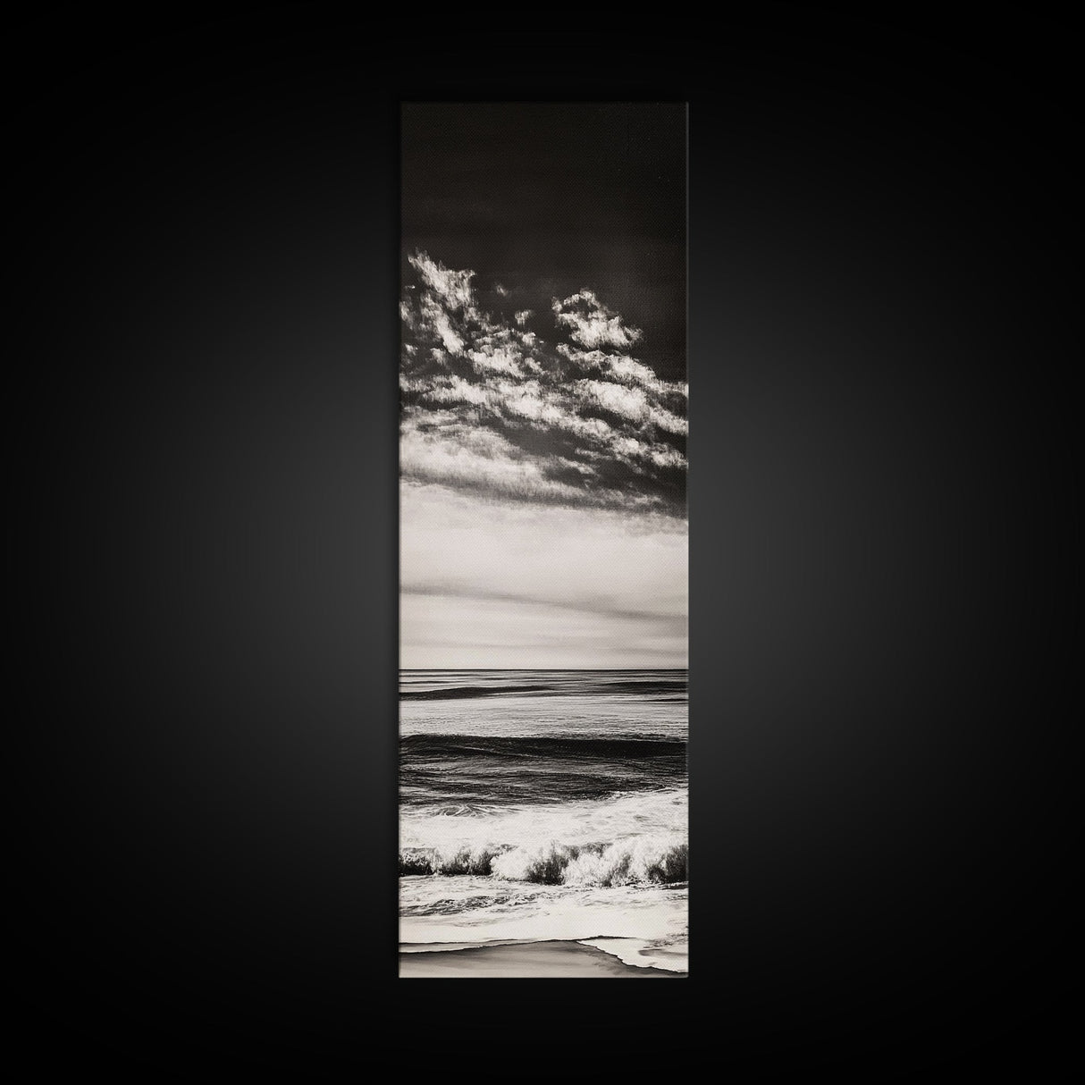 Ocean Horizon, Black and White, Cloudy Sky, Canvas Print, Coastal Wall Art, Minimalist Seascape, Modern Living Room Decor, Nautical Art