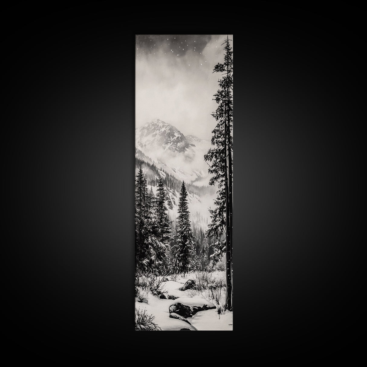 Snowfall Forest, Framed Canvas Print, Winter Scene, Nature Lover Gift, Minimalist Home Decor, Monochrome Art, Living Room Artwork