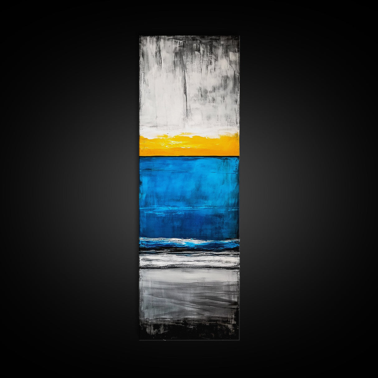 Sunset, Ocean, Waves, Framed Canvas Print, Coastal Wall Art, Modern Beach Decor, Blue and Yellow Abstract, Large Statement Art