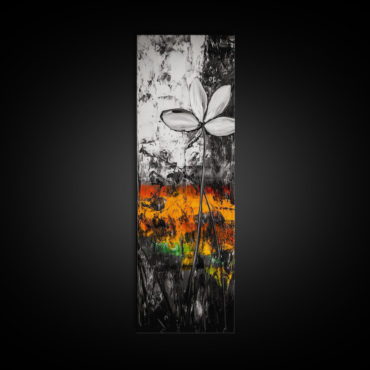 Black and White, Abstract Flower, Textured Modern, Framed Canvas Print, Minimalist Wall Art, Monochrome Decor, Office Artwork