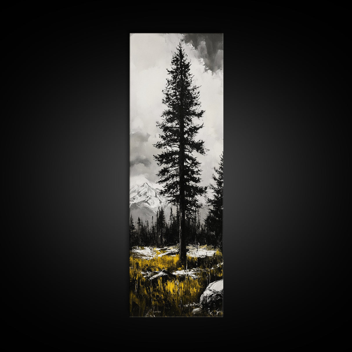 Lone Pine, Mountain View, Black and White, Canvas Print, Nature Wall Art, Rustic Home Decor, Cabin or Lodge Artwork