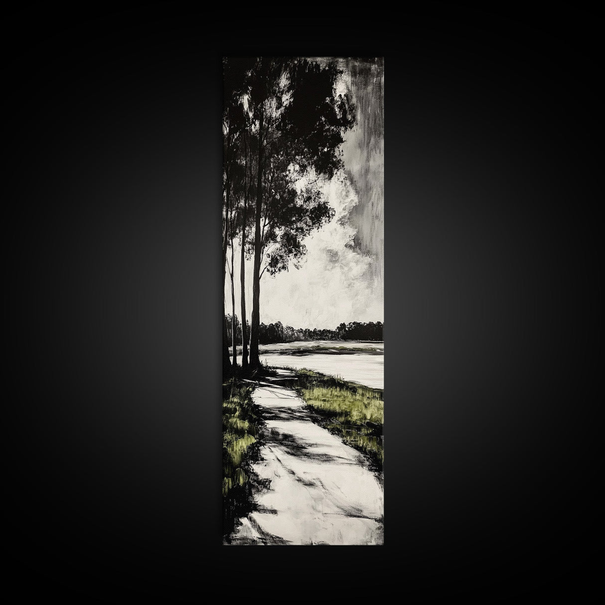 Pathway Trees, Black and White Art, Forest Landscape, Framed Canvas Print, Minimalist Wall Art, Nature Decor, Tranquil Home Artwork