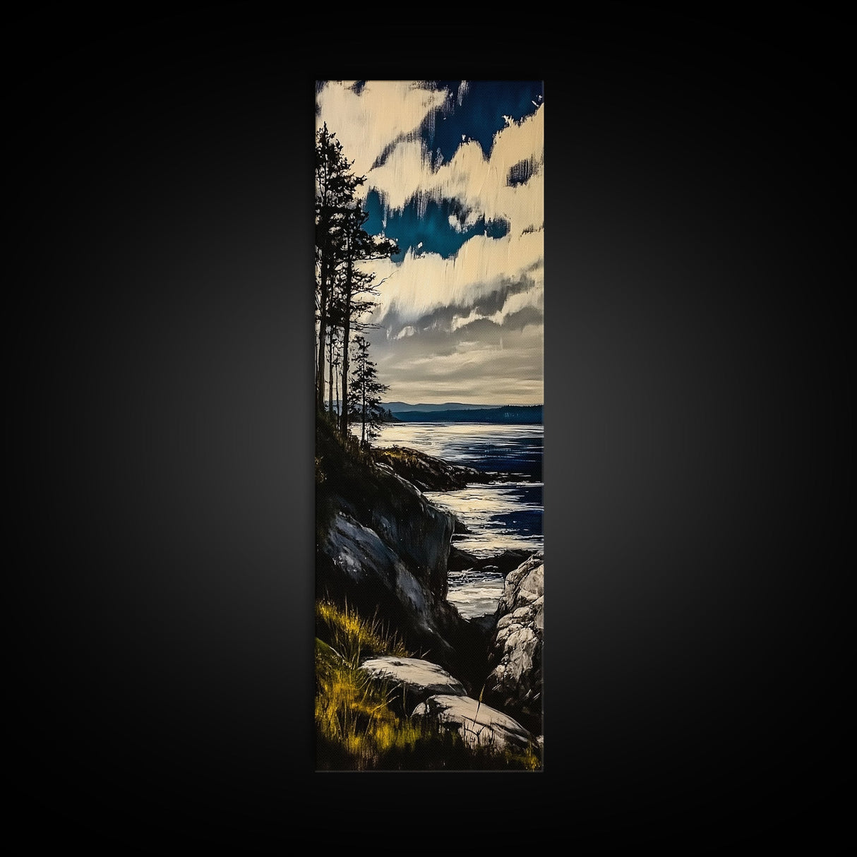 Cliffside View, Coastal Landscape, Nature Wall Art, Tranquil Seascape, Framed Canvas Print, Bedroom Wall Decor, Blue and Green Artwork