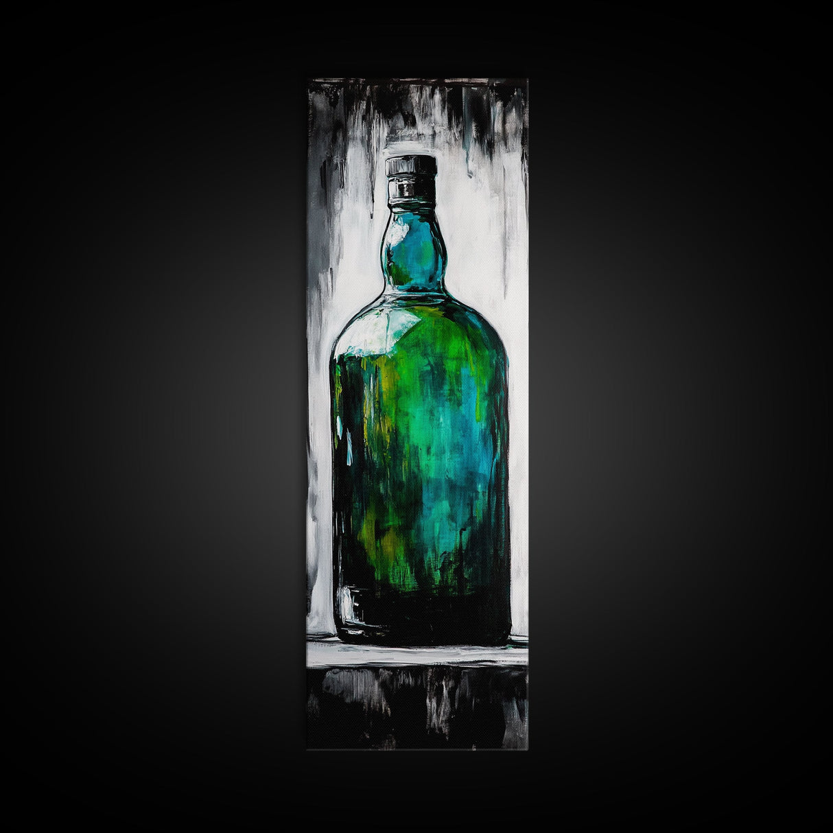 Green Glass Bottle, Modern Still Life, Minimalist Art, Contemporary Home Decor, Framed Canvas Print, Kitchen Wall Art, Vibrant Artwork