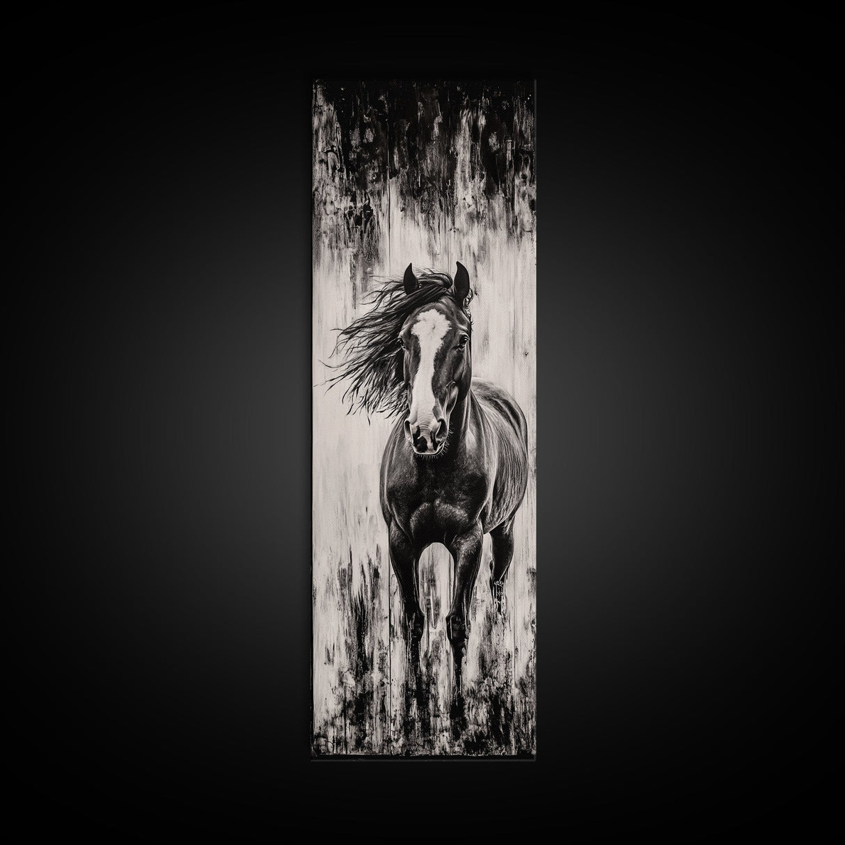 Running Horse, Black and White Art, Western Wall Art, Rustic Home Decor, Equestrian Canvas Print, Large Wall Art, Office Decor