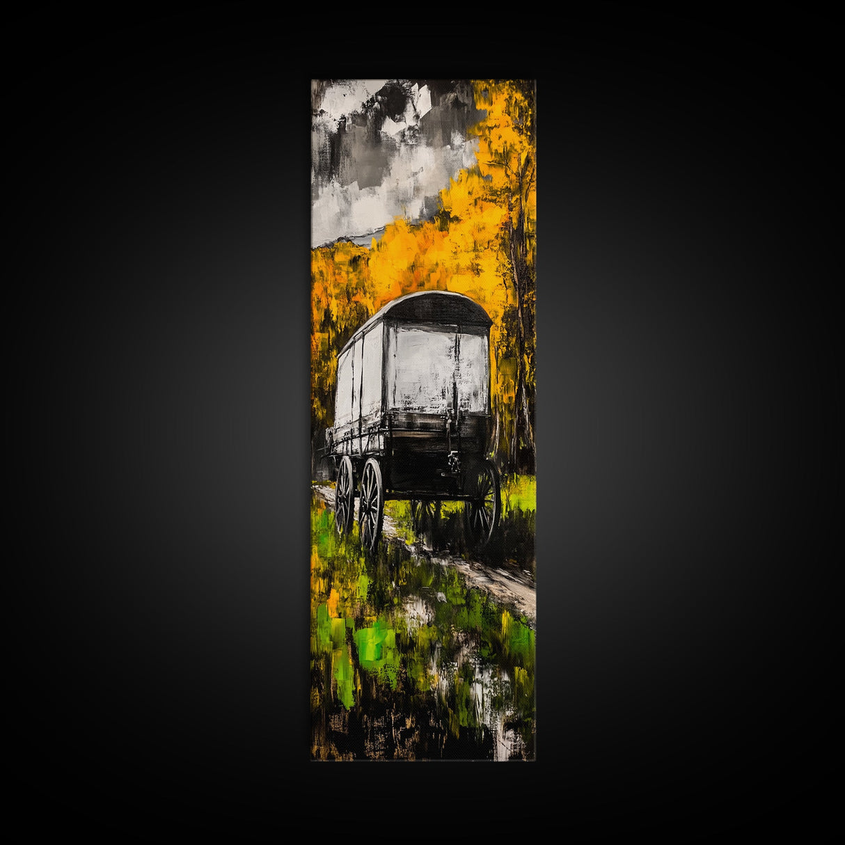Autumn Wagon, Rustic Decor, Western Art, Framed Canvas Print, Wagon Painting, Fall Wall Art, Country Farmhouse, Living Room Wall Art