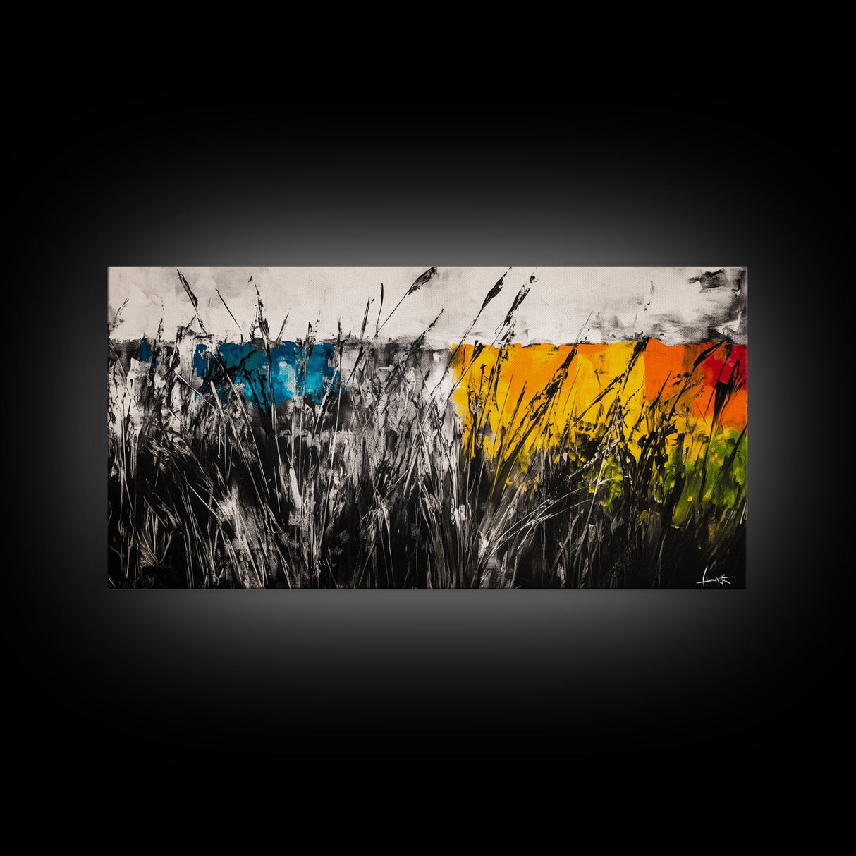 Abstract Field, Colorful Grass, Modern Landscape, Framed Canvas Print, Fall Wall Art, Boho Home Decor, Large Wall Art, Bedroom Wall Art