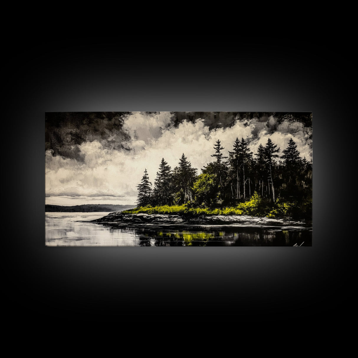 Island Escape, Black and White Landscape, Coastal Home Decor, Framed Canvas Print, Nature Wall Art, Cabin Living Art