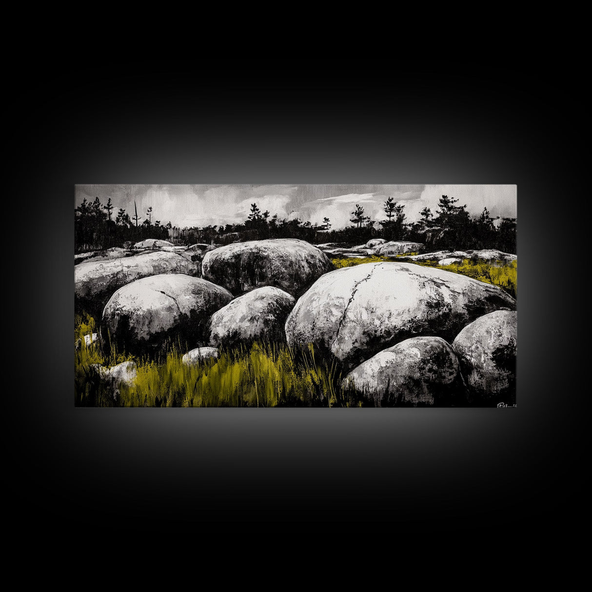 Boulder Landscape, Black and White, Nature Scene, Framed Canvas Print, Rustic Wall Art, Minimalist Decor, Wilderness Theme, Cabin Art