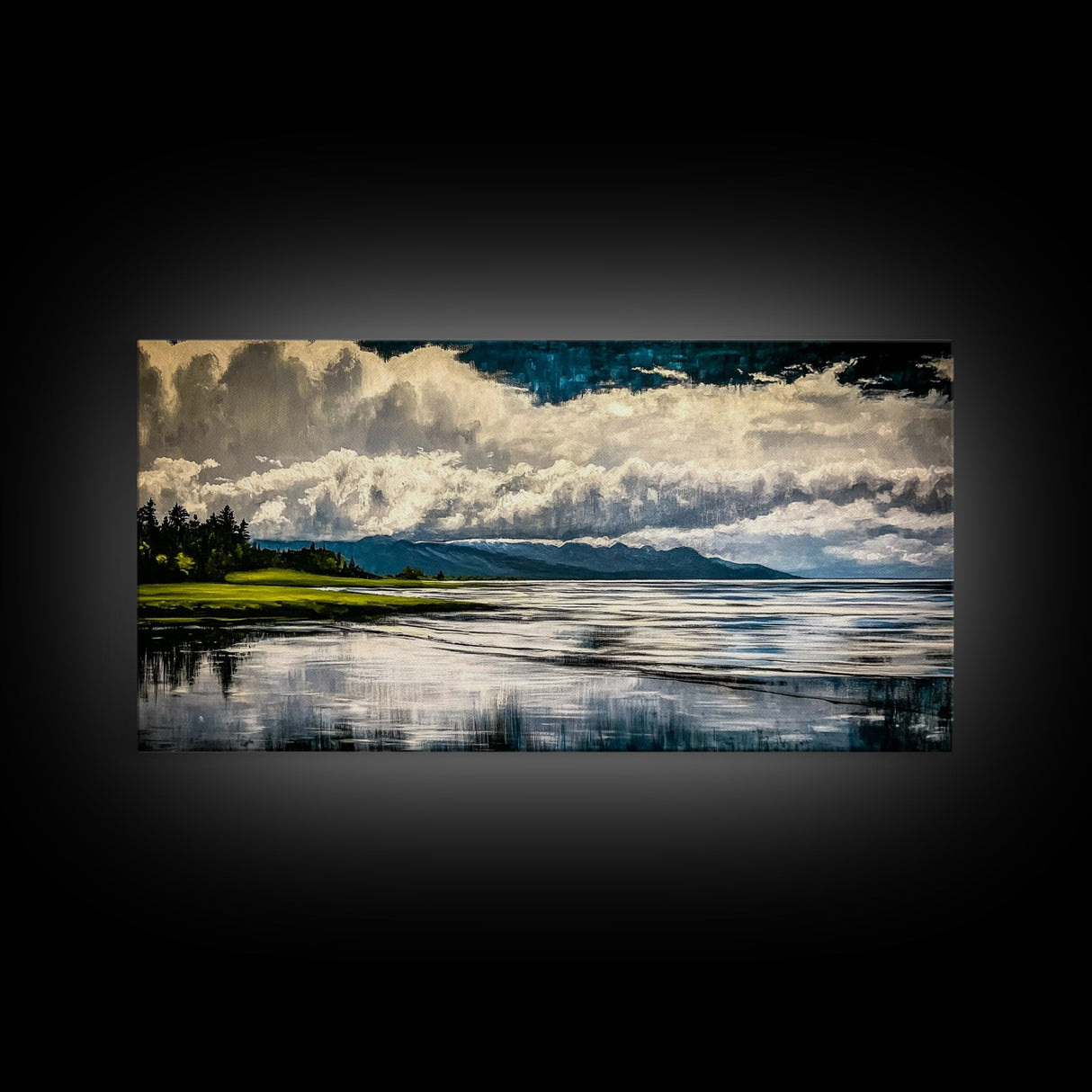 River Reflection, Scenic Water View, Serene Landscape, Framed Canvas Print, Large Nature Art, Modern Home Decor, Bedroom Wall Art