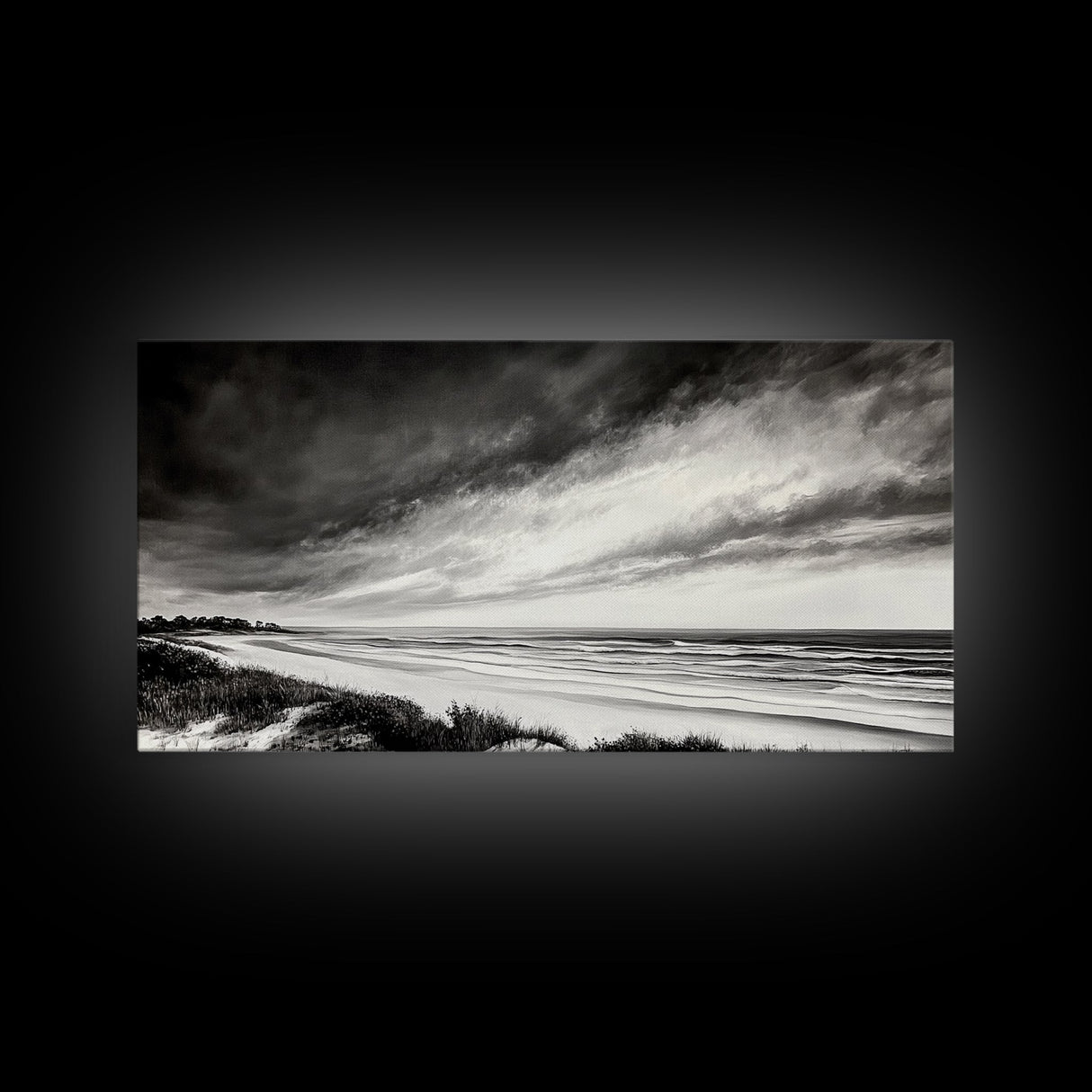 Coastal Storm, Dramatic Beach Scene, Black and White Seascape, Modern Coastal Art, Neutral Wall Decor, Canvas Print, Living Room Art