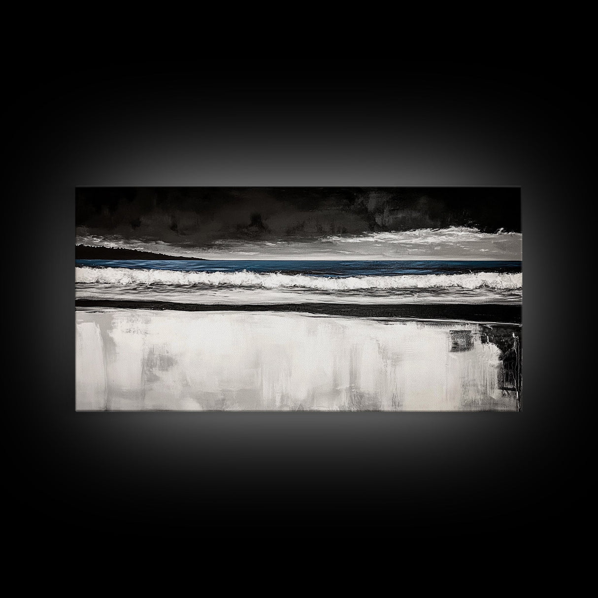 Stormy Beach, Coastal Landscape, Black and White Ocean Art, Moody Seascape, Nautical Home Decor, Modern Minimalist Art, Canvas Print