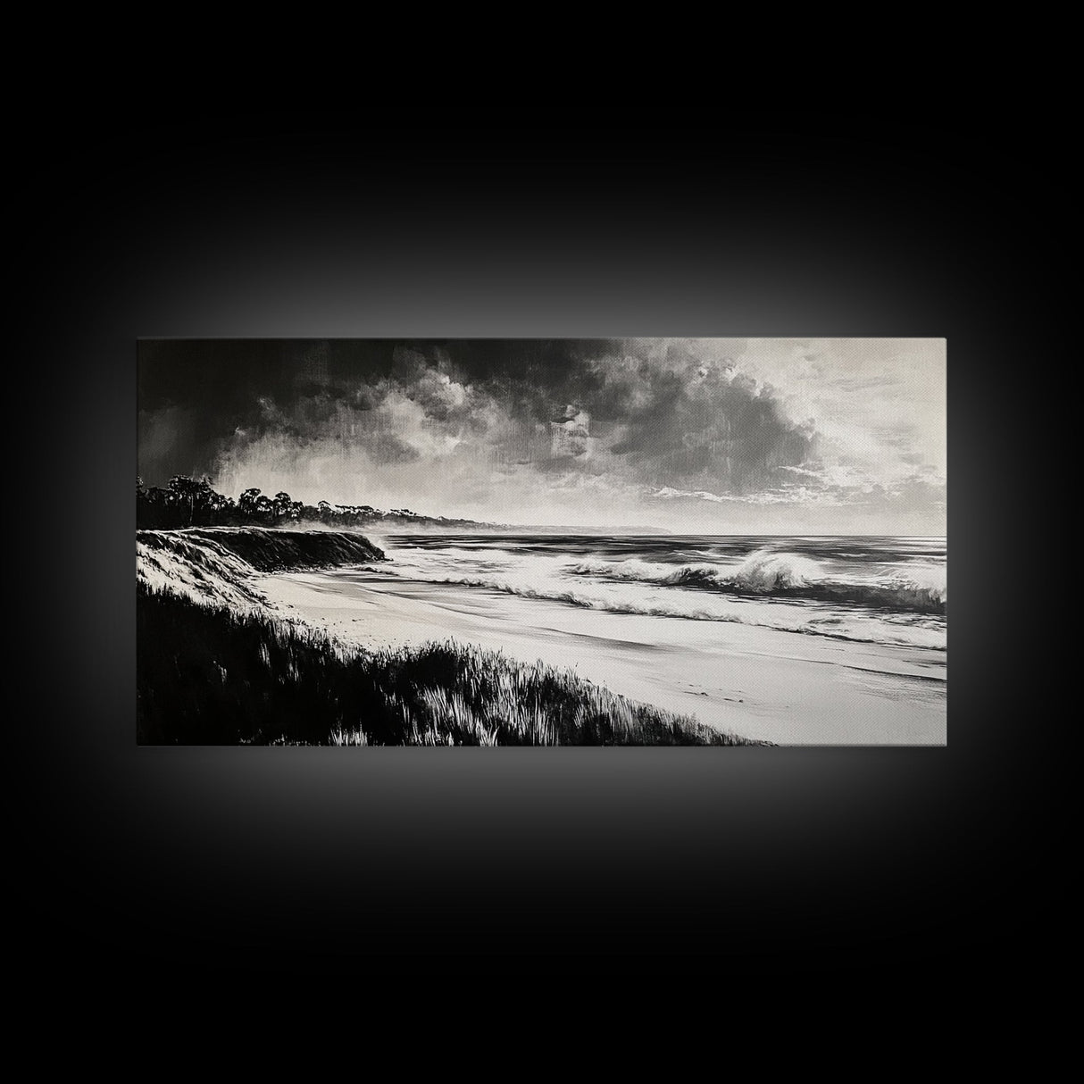 Stormy Ocean, Black and White Canvas Print, Coastal Wall Art, Dramatic Seascape Painting, Nautical Home Decor, Living Room Statement