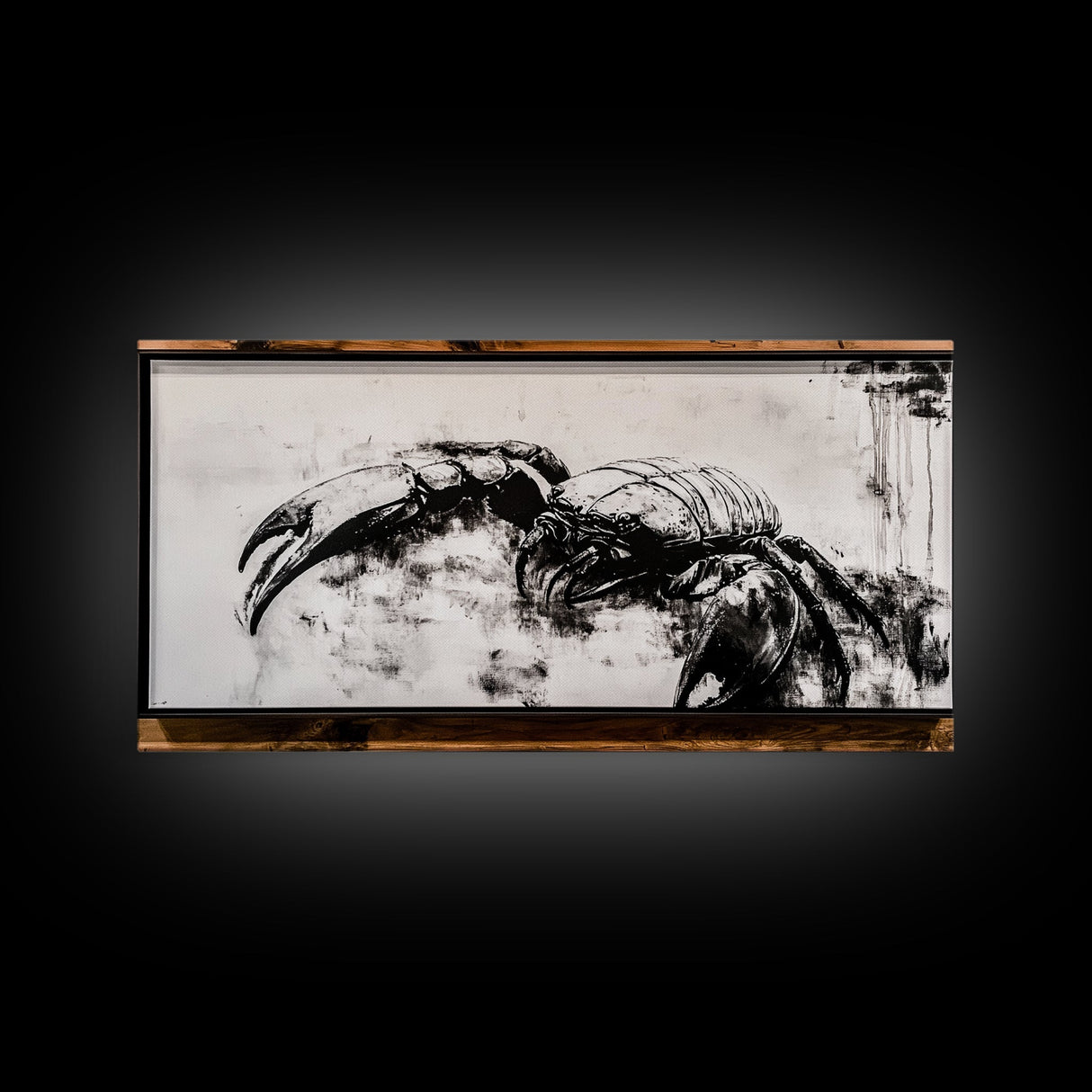 Crab Art, Black and White Coastal Decor, Nautical Wall Art, Beach House Aesthetic, Rustic Framed Canvas Print, Ocean Wildlife Art