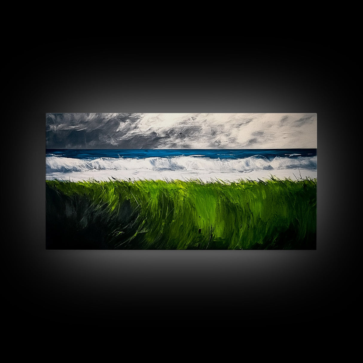 Ocean Waves, Beach Grass, Coastal Landscape, Serene Wall Art, Nature Inspired Home Decor, Framed Canvas Print, Living Room Art