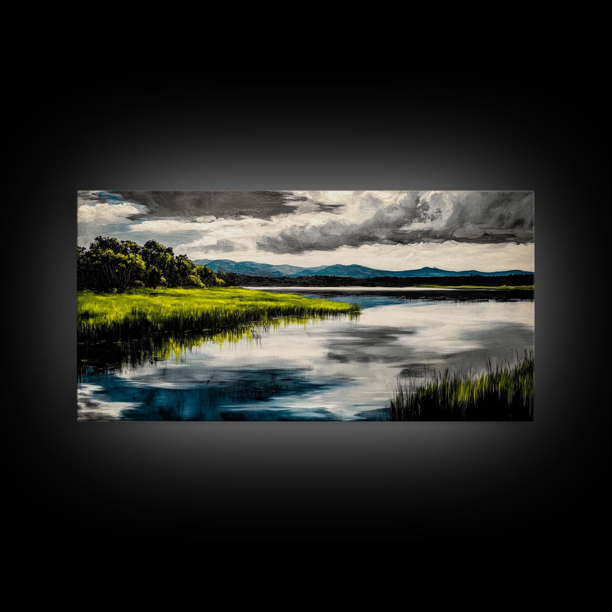 Serene River, Nature Landscape, Green Fields, Peaceful Wall Art, Modern Rustic Decor, Living Room Art, Scenic View, Canvas Print
