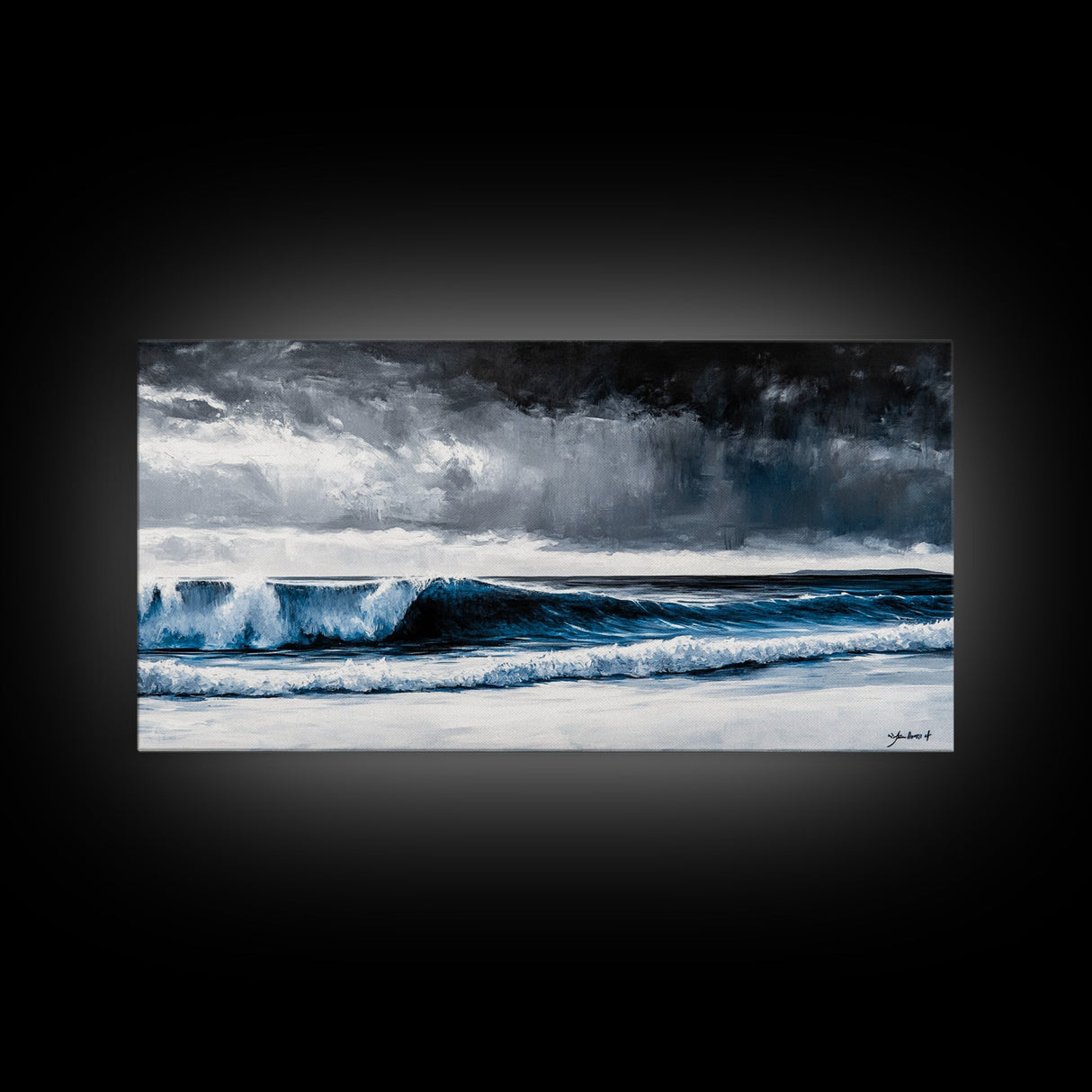 Stormy Ocean, Dramatic Seascape, Blue Waves, Coastal Decor, Moody Beach Art, Modern Wall Decor, Large Statement, Framed Canvas Print