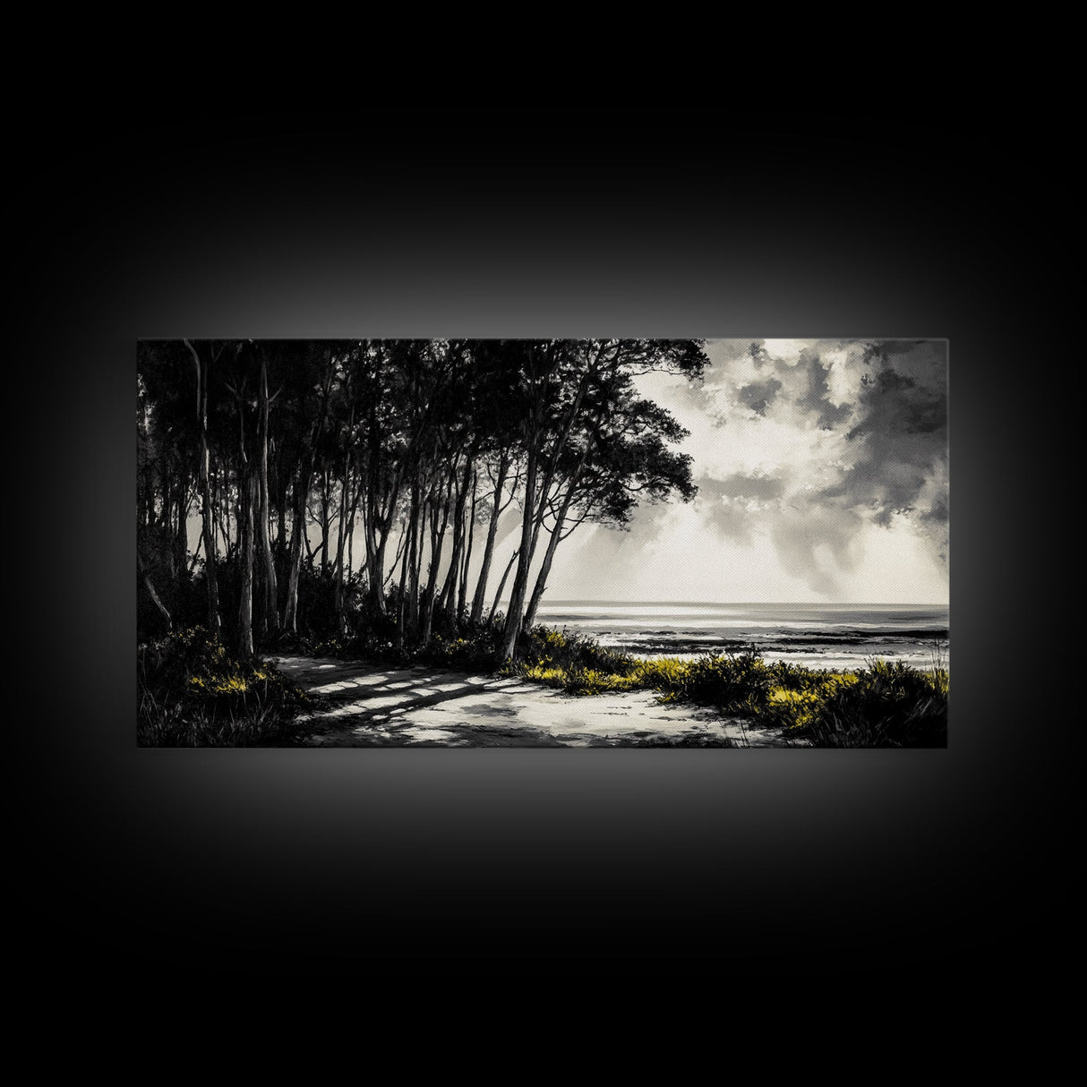 Forest Path, Coastal Landscape, Black and White Art, Tranquil Scene, Nature Wall Art, Minimalist Decor, Living Room, Canvas Print