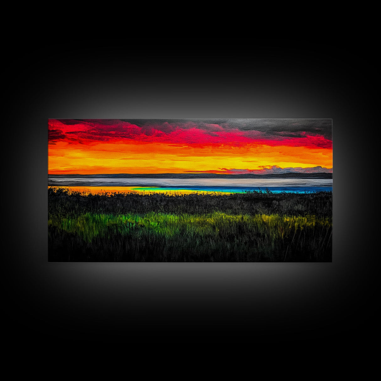 Colorful Sunset, Ocean Horizon, Bright Abstract, Vibrant Beach Art, Contemporary Landscape, Statement Piece, Canvas Print