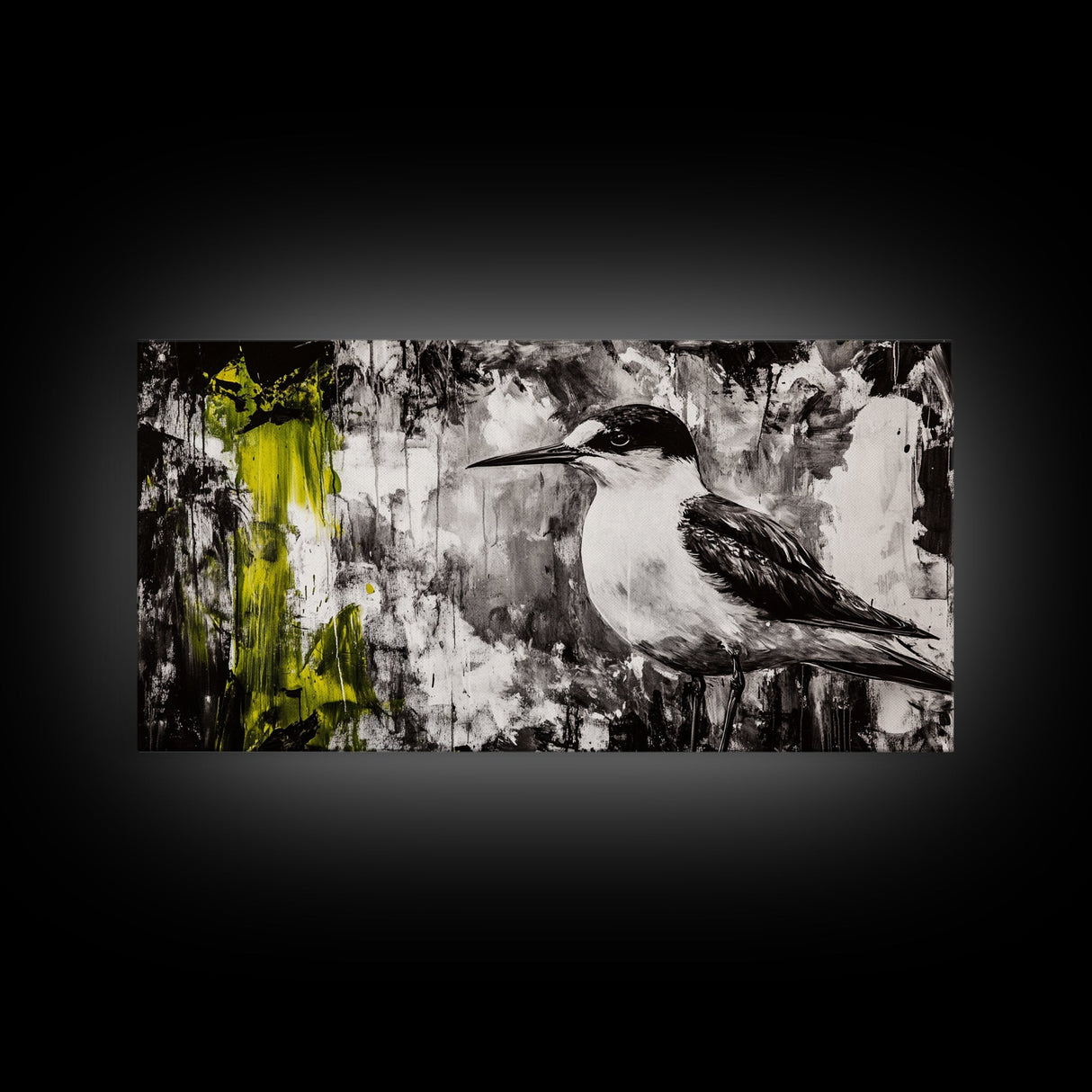 Black and White Bird, Modern Abstract, Minimalist Art, Canvas Print, Nature Wall Art, Office Wall Art, Boho Aesthetic Decor