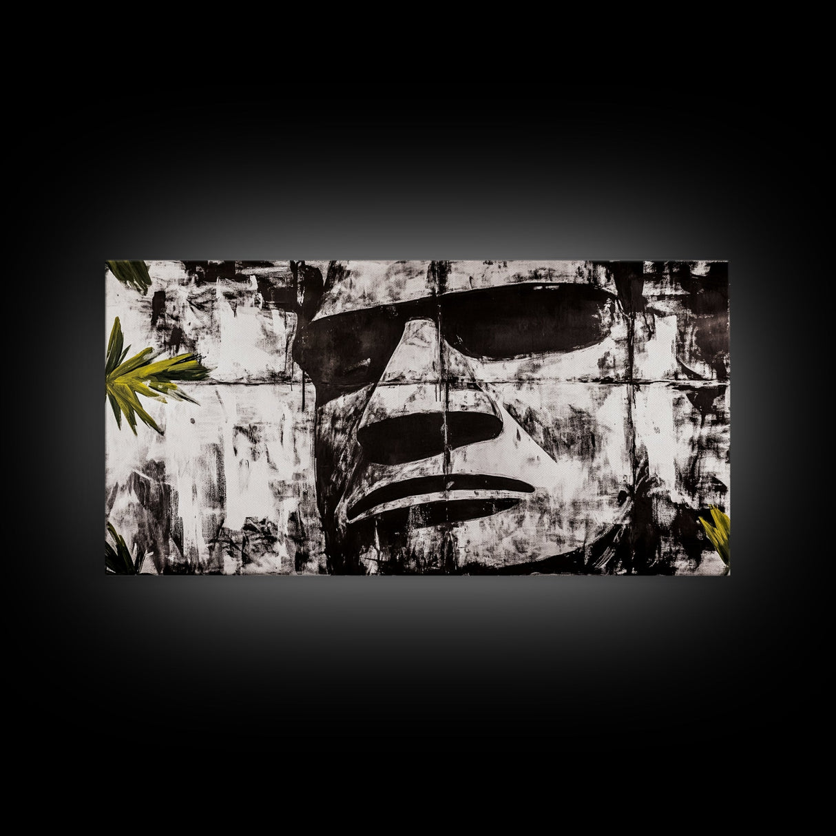 Monochrome Face Art, Edgy Black White Painting, Street Art Print, Urban Loft Decor, Framed Canvas Print, Unique Statement Piece