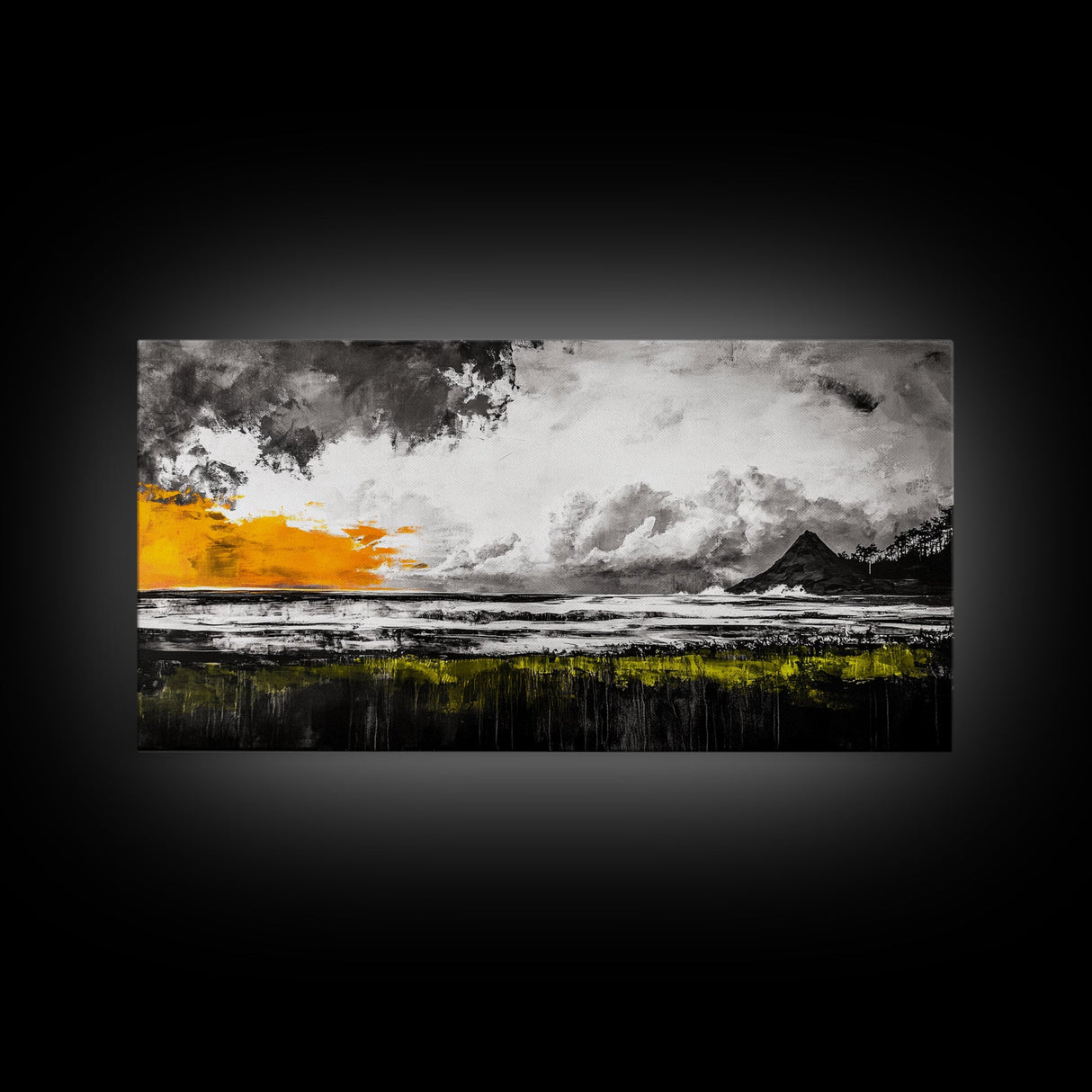 Sunset Seascape, Coastal Wall Art, Modern Beach Decor, Ocean Painting, Large Framed Canvas Print, Living Room Art, Minimalist Art