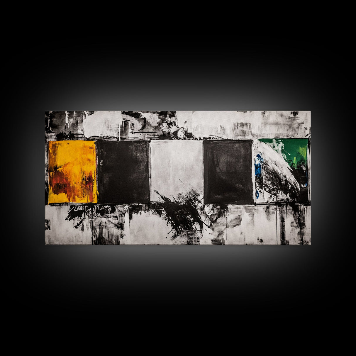 Abstract Blocks, Modern Geometric Art, Black and White Canvas Print, Colorful Wall Decor, Living Room Art, Framed Canvas Print