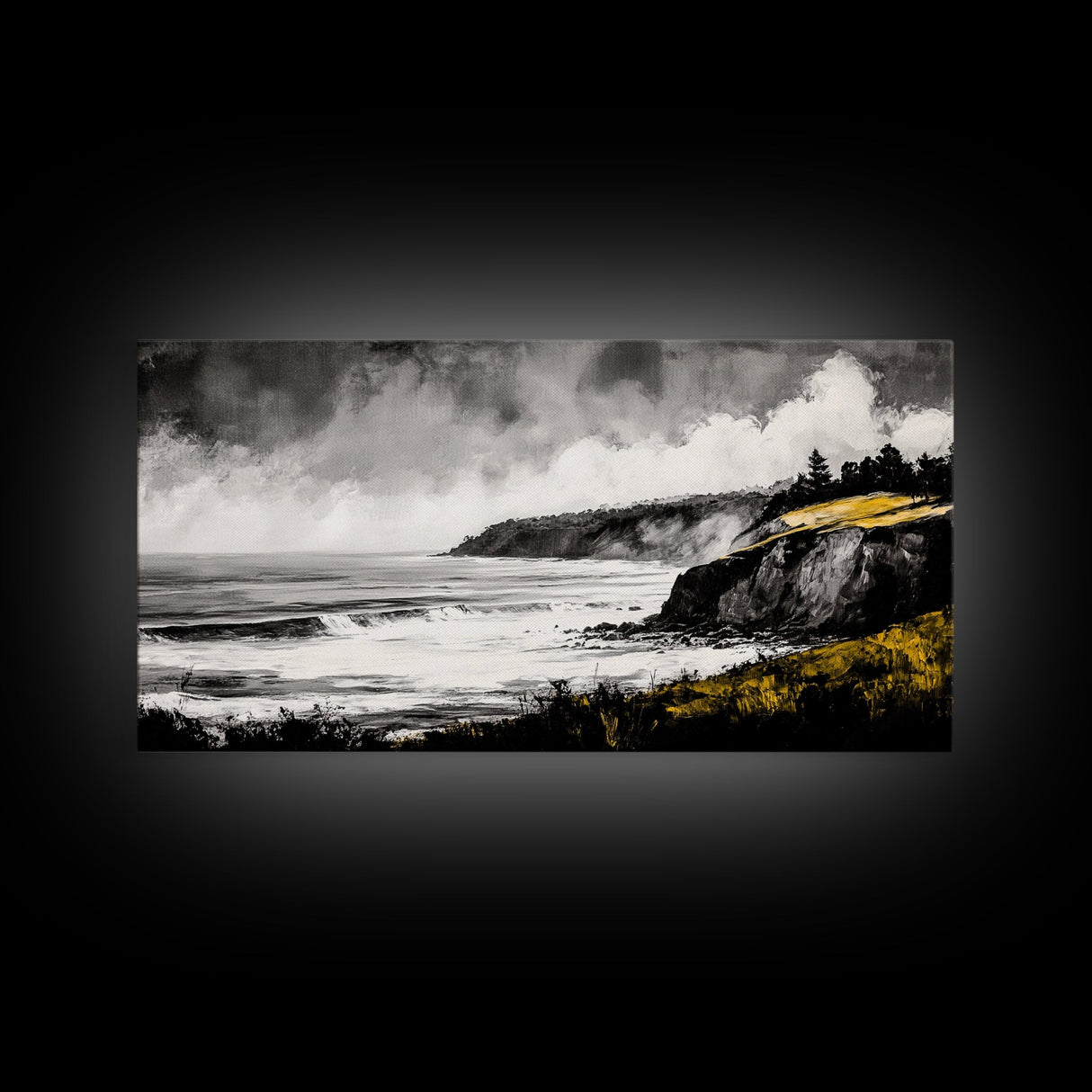 Rugged Coast, Ocean Horizon, Green Cliffs, Canvas Print, Coastal Landscape, Nautical Wall Art, Modern Home Decor, Living Room Art