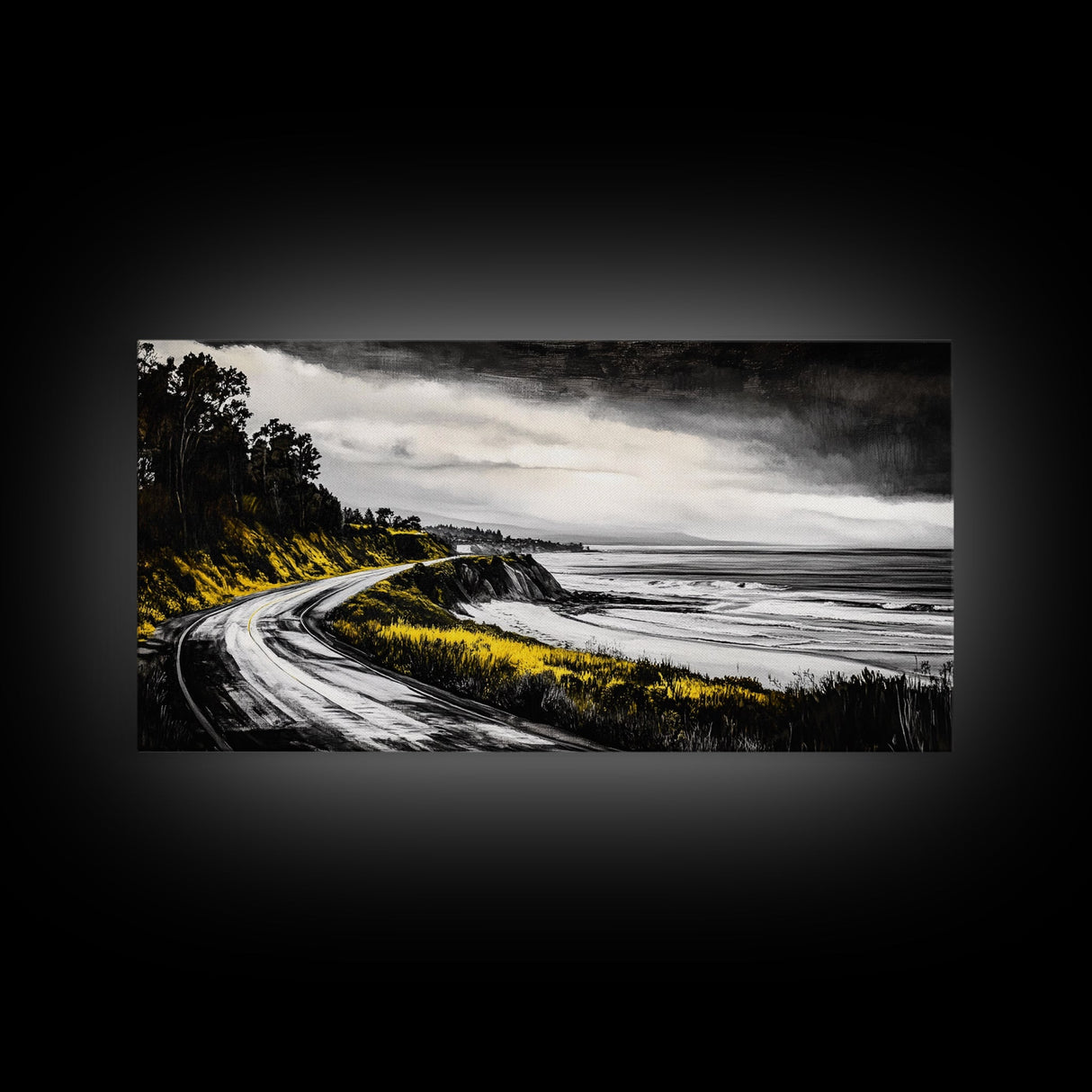 Stormy Beach, Ocean Mist, Coastal Serenity, Canvas Print, Moody Seascape Art, Contemporary Wall Art, Living Room Decor, Nautical Theme