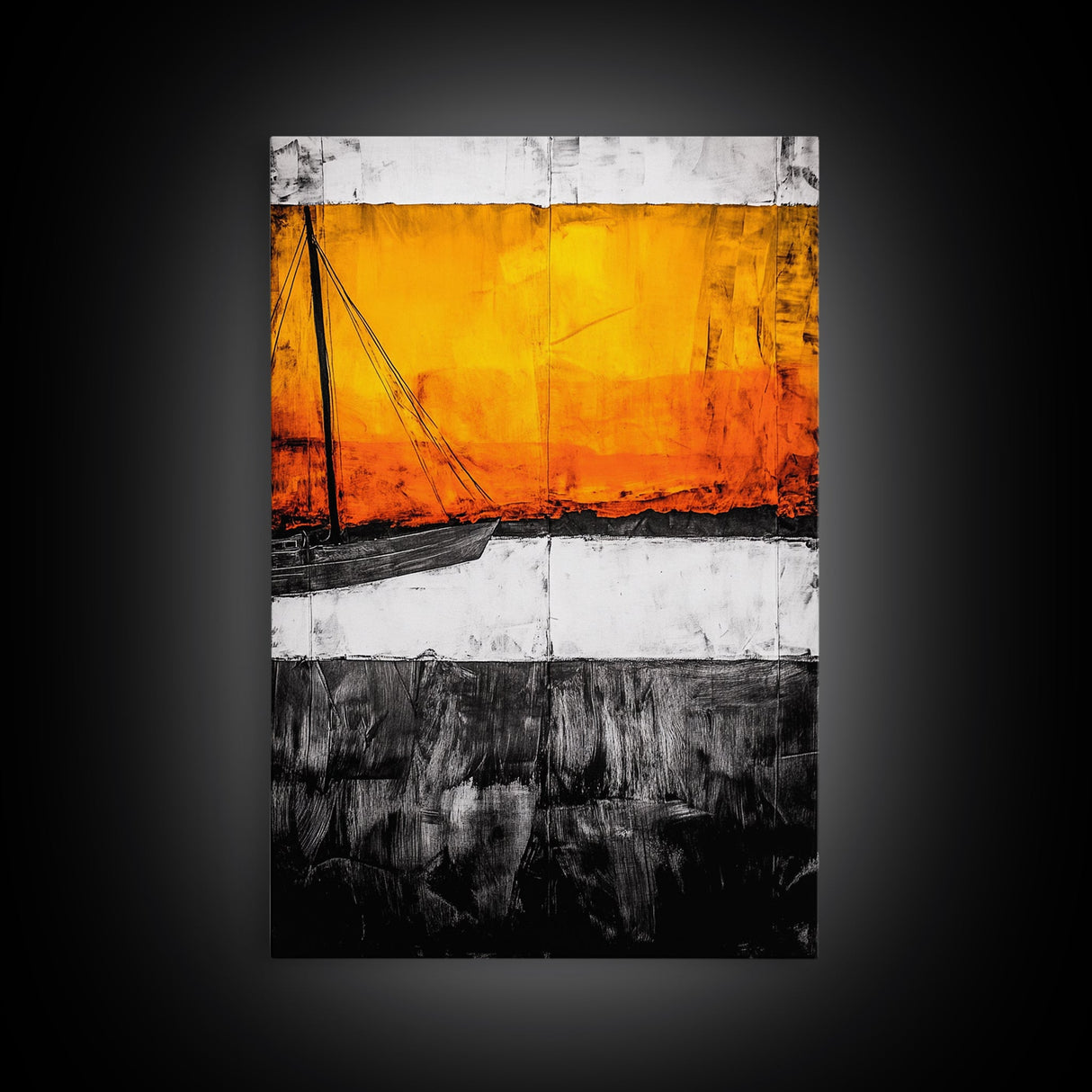 Sunset Sailboat, Nautical Art, Coastal Wall Decor, Warm Color Palette, Abstract Seascape, Modern Ocean Art, Vibrant Painting, Canvas Print