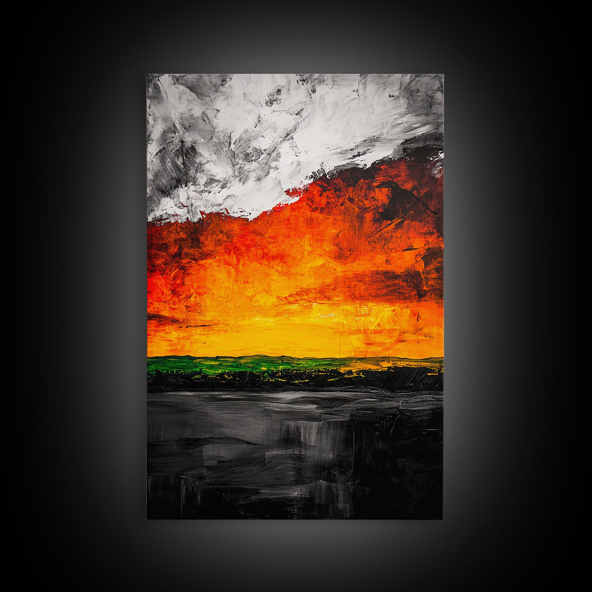 Fiery Sunset, Abstract Landscape, Vibrant Colors, Warm Tones, Fall Wall Decor, Bold Statement Art, Living Room Art, Framed Canvas Print