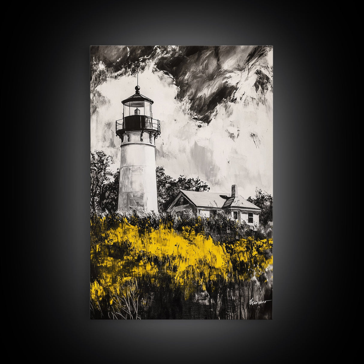 Lighthouse, Coastal Landscape, Nautical Home Art, Black and White Wall Art, Cape Cod Decor, Modern Rustic, Framed Canvas Print, Gift Idea