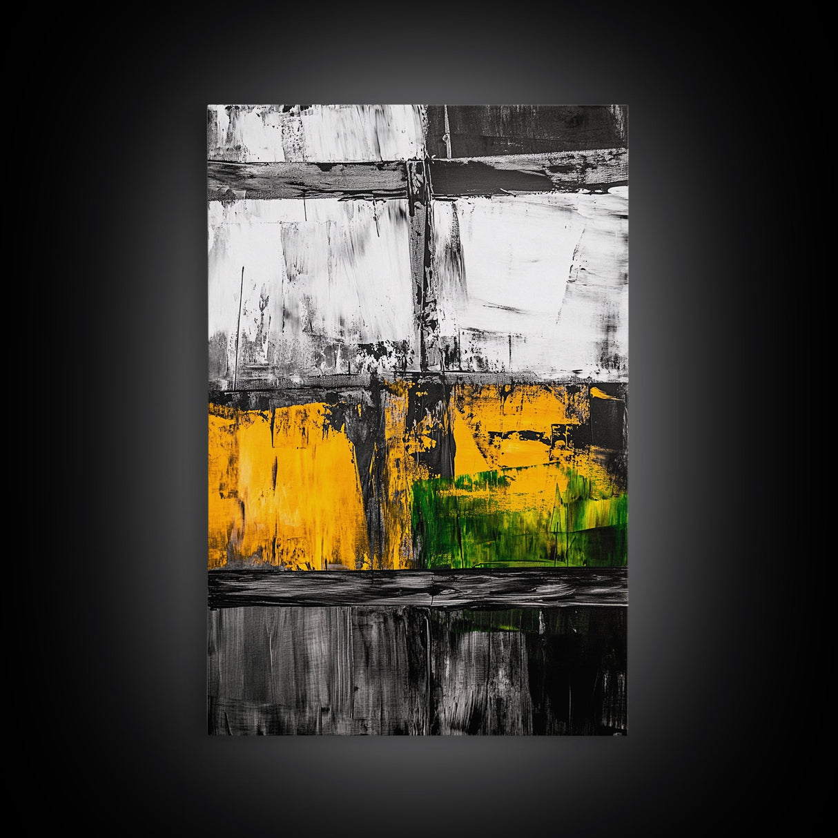 Industrial Texture, Abstract Modern Art, Yellow Green Minimalist, Contemporary Home Decor, Statement Wall, Framed Canvas Print, Gift Idea
