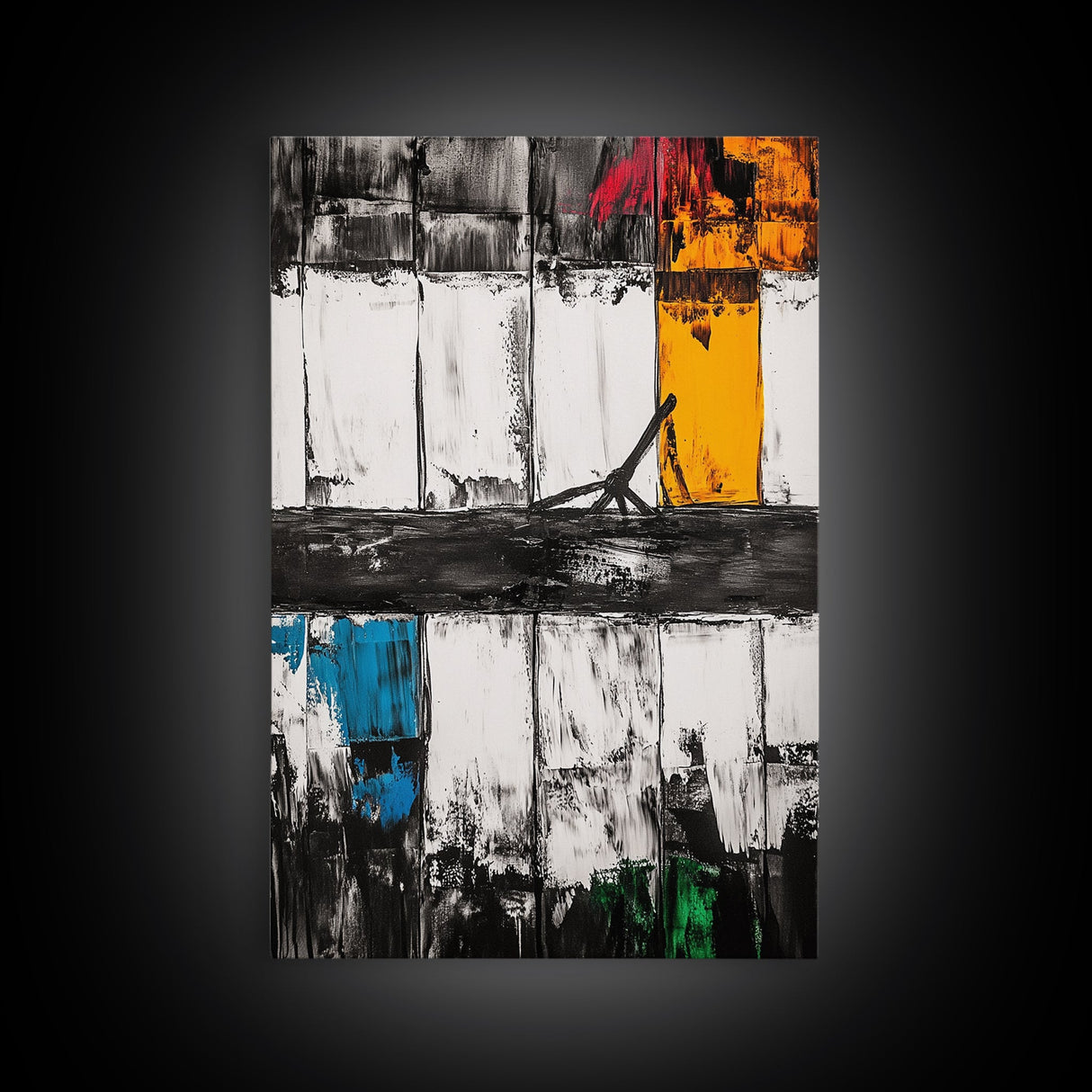 Urban Window, Abstract City Art, Modern Minimalist Wall Decor, Black and White Industrial, Rustic Texture, Canvas Print, Home Office