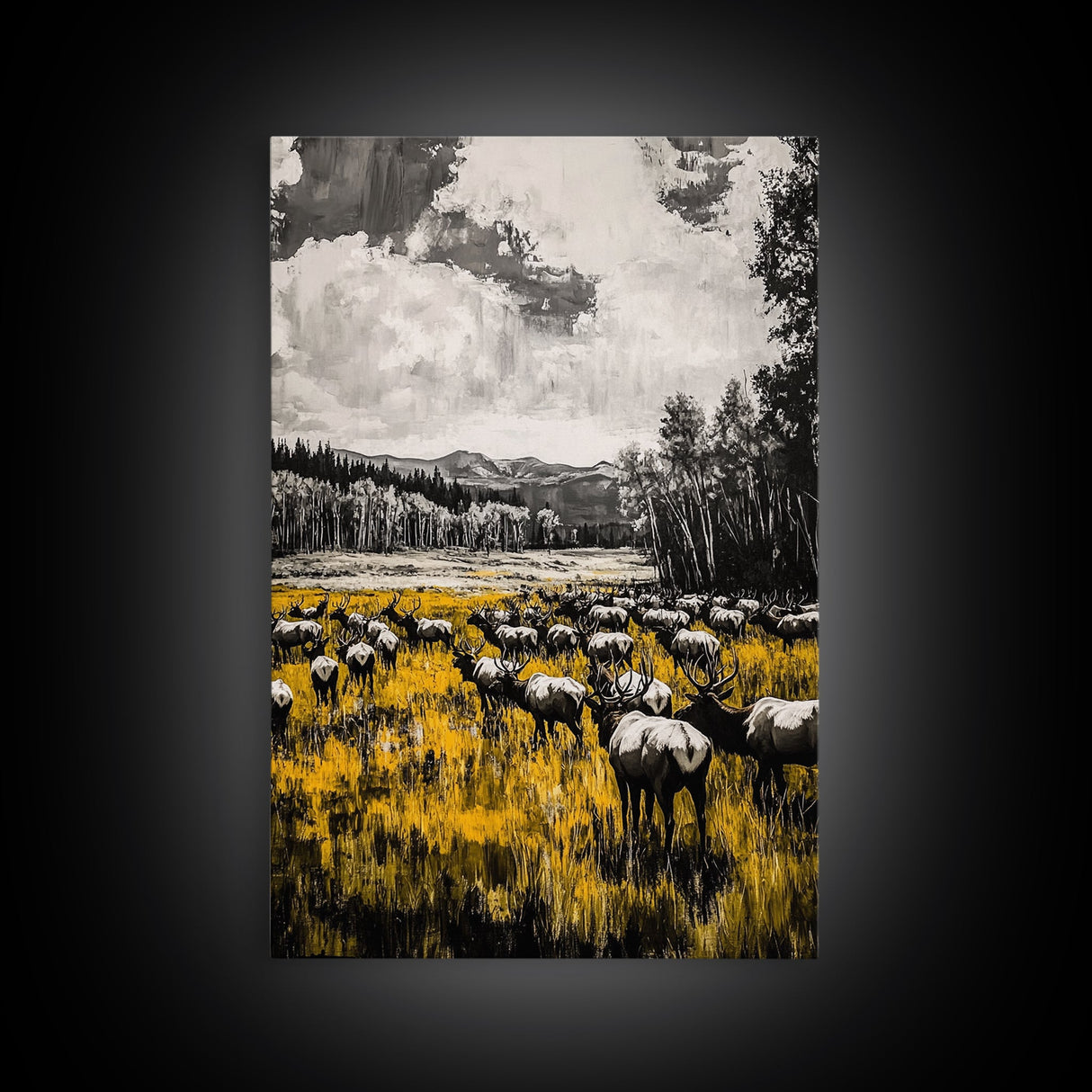 Elk Herd, Autumn Field, Wildlife Wall Art, Canvas Print, Rustic Home Decor, Cabin Aesthetic, Mountain Scene, Nature Photography