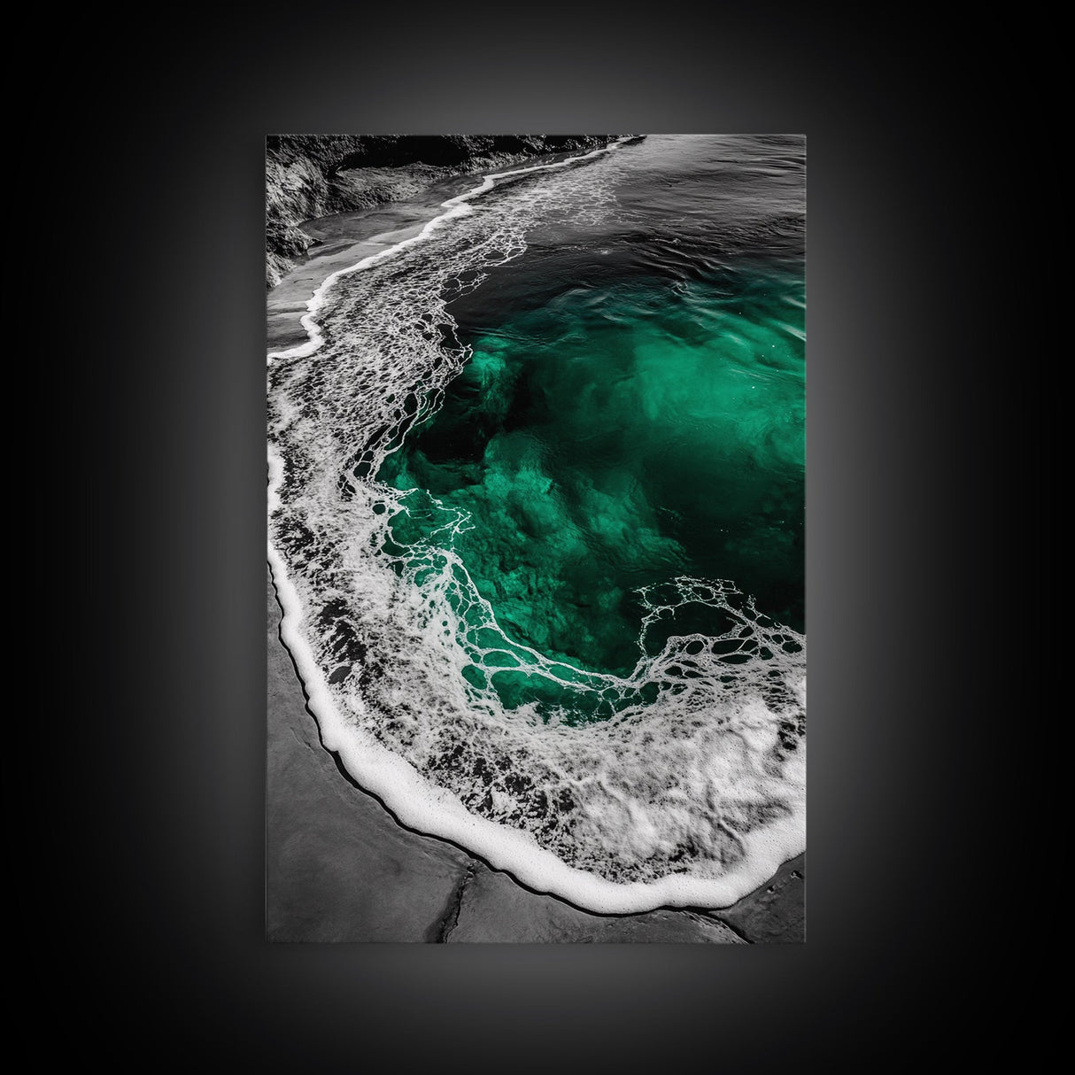 Ocean, Emerald Waters, Coastal Wall Art, Framed Canvas Print, Beach Aesthetic, Nautical Decor, Sea Foam Waves, Tranquil View