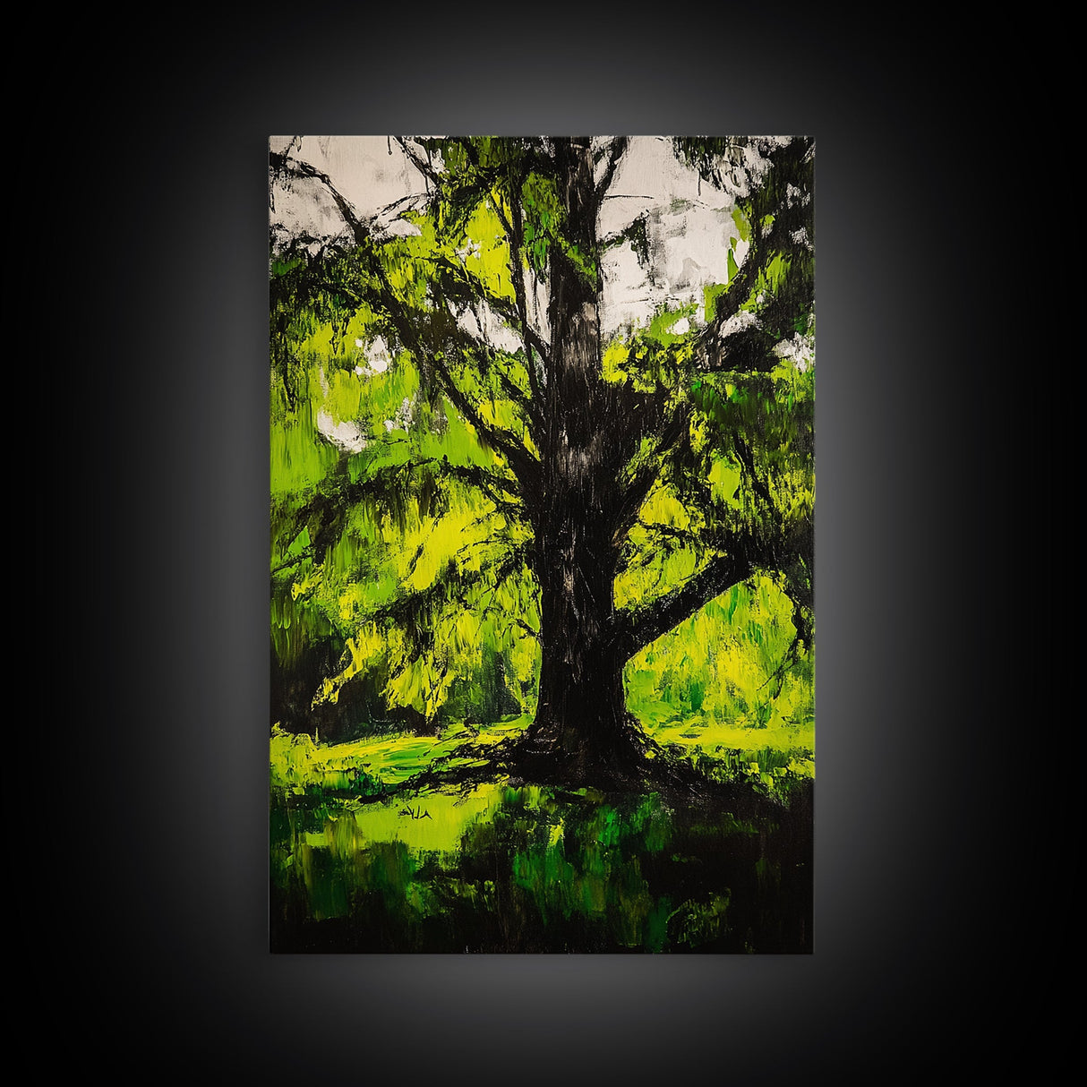 Majestic Tree, Forest Green, Nature Inspired, Framed Canvas Print, Botanical Wall Art, Office Wall Decor, Boho Landscape