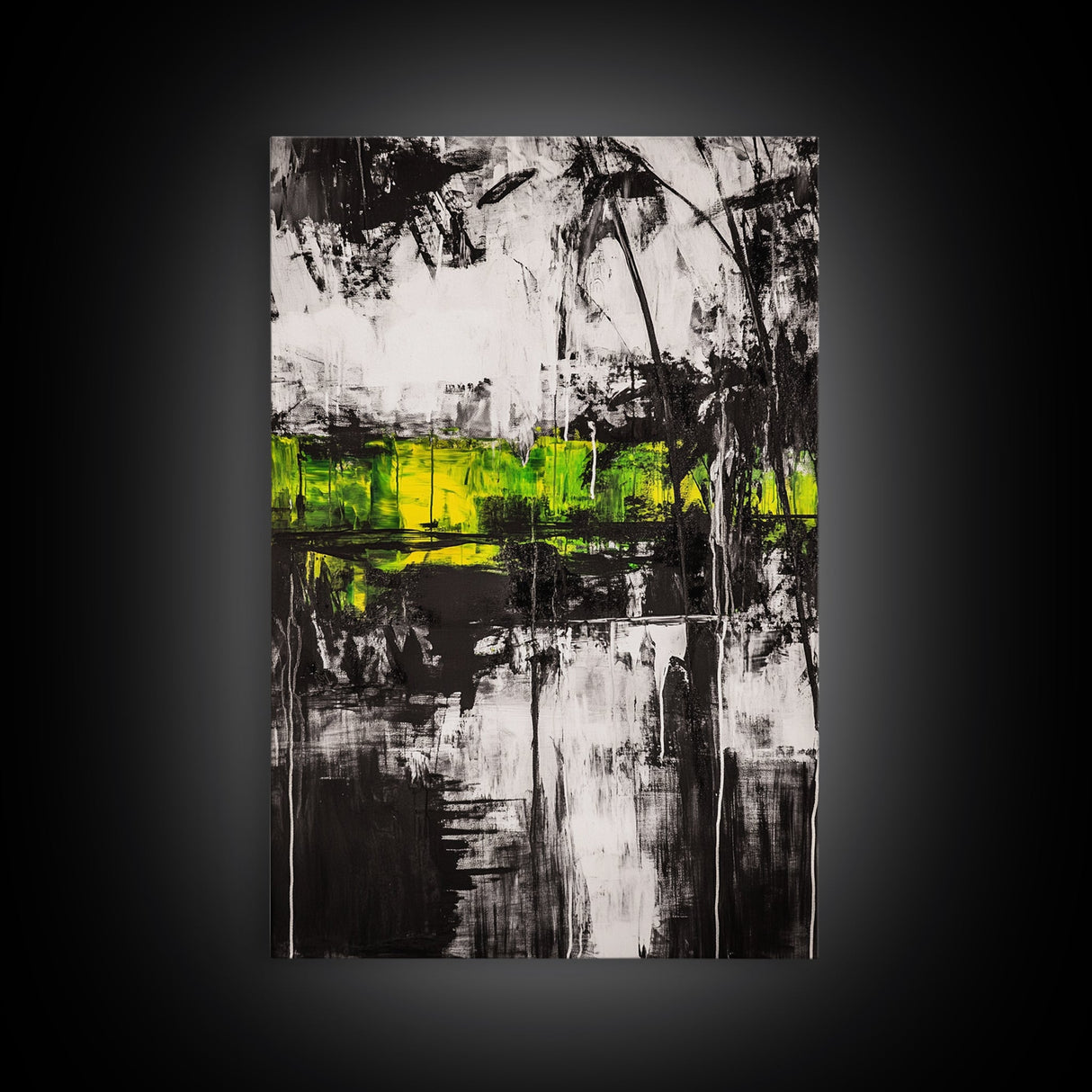 Abstract Forest, Black and White Art, Moody Nature Painting, Contemporary Wall Decor, Modern Office Art, Canvas Print