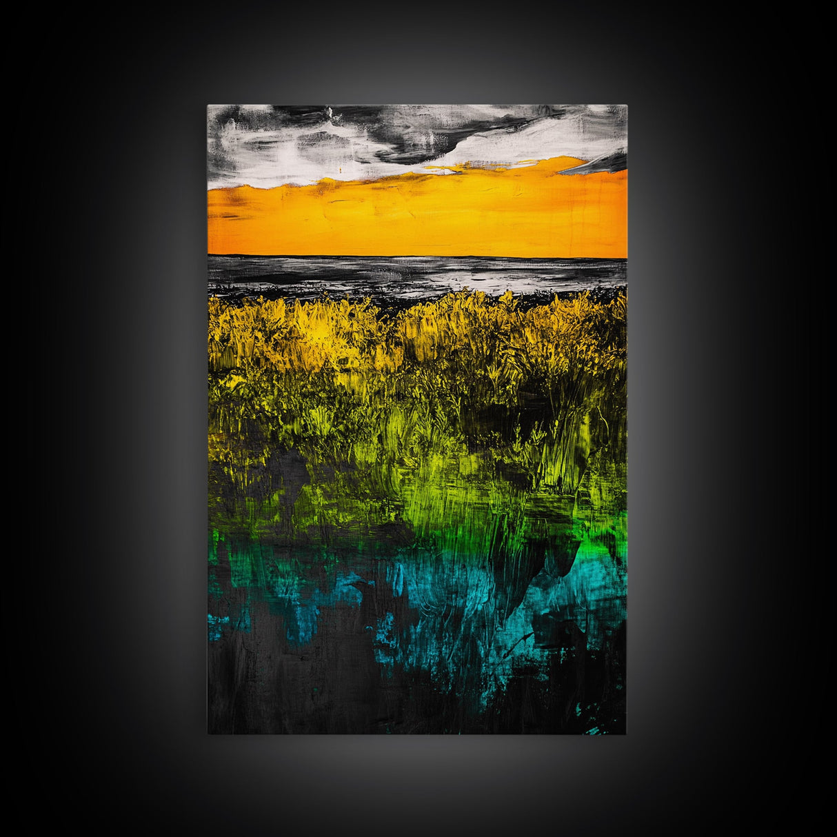 Vibrant Sunset, Golden Horizon, Abstract Landscape, Fall Wall Decor, Textured Nature Art, Framed Canvas Print, Modern Home Art