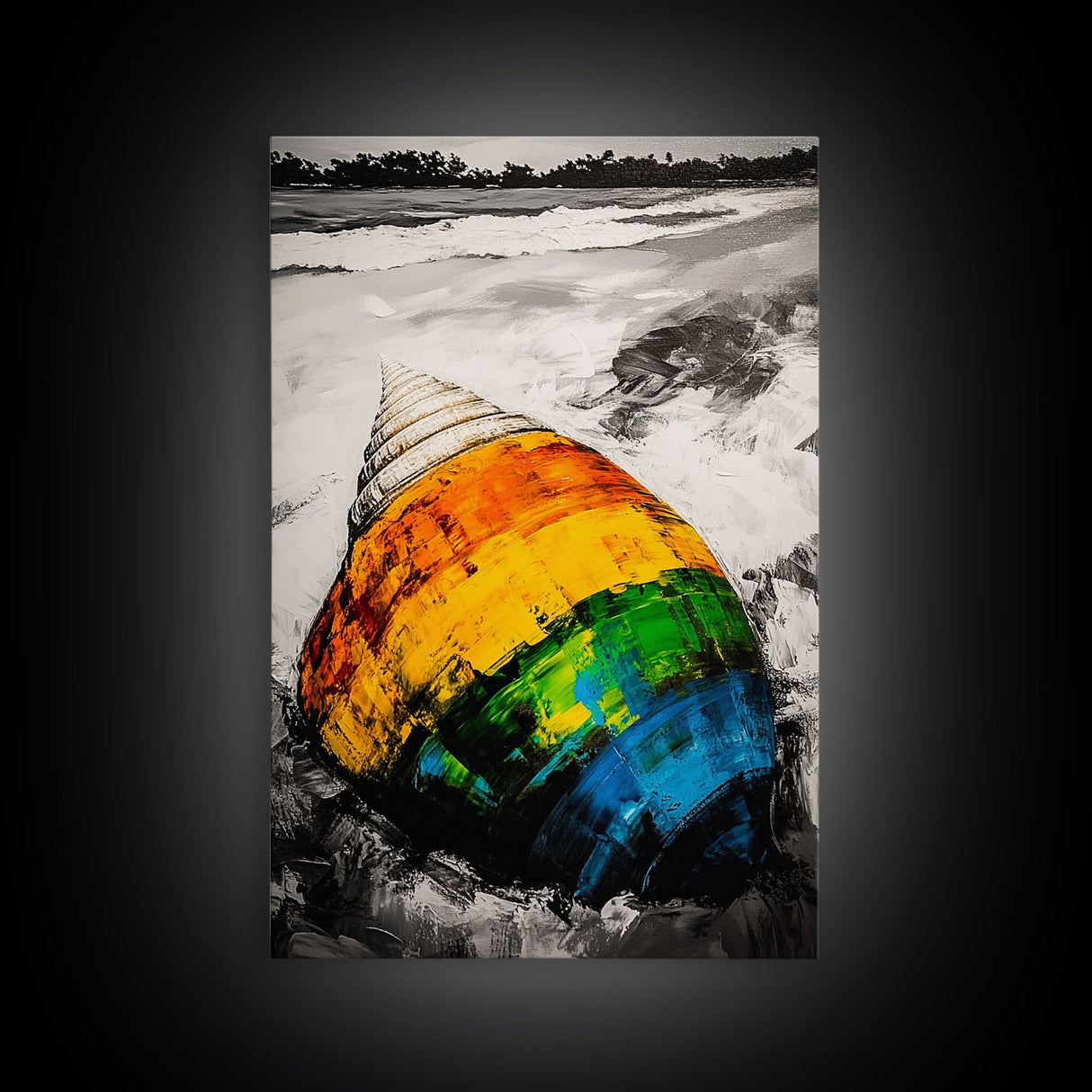 Seashell Painting, Colorful Coastal Art, Beach House Wall Decor, Ocean Inspired Print, Framed Canvas Print, Nautical Wall Art