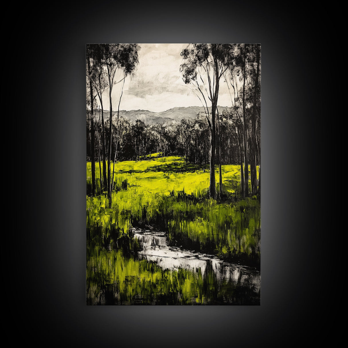 Green Meadow, Forest, Landscape Art, Nature Print, Framed Canvas Print, Bedroom Wall Art, Rustic Home Decor, Boho Aesthetic