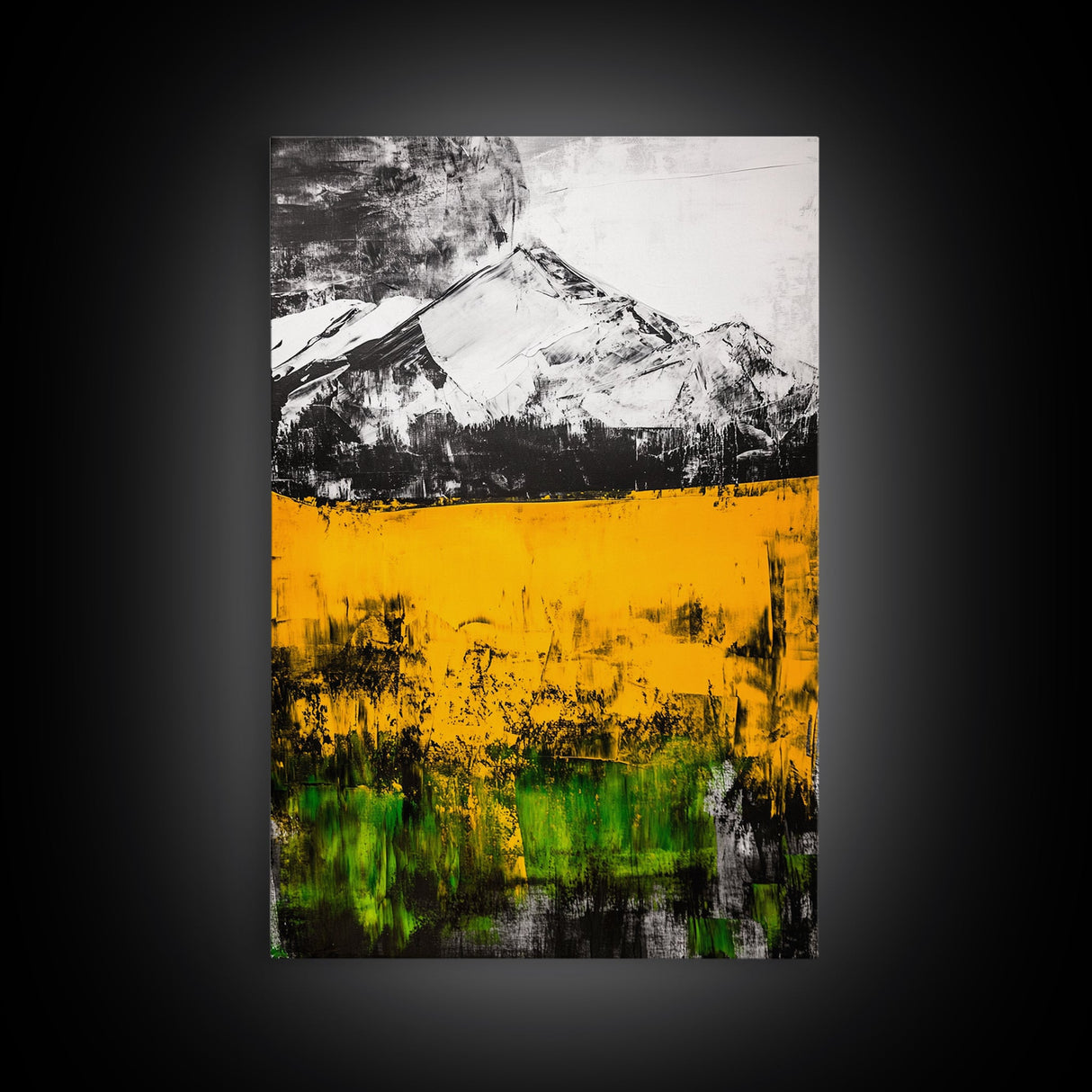 Golden Fields, Mountain Wall Art, Abstract Landscape, Bold Yellow, Rustic Decor, Autumn Artwork, Modern Painting, Framed Canvas Print