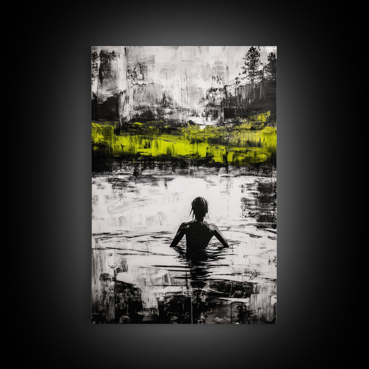 Woman in Water, Abstract Reflection, Moody Wall Art, Black and White Canvas Print, Contemporary Bedroom Art, Minimalist Home Decor
