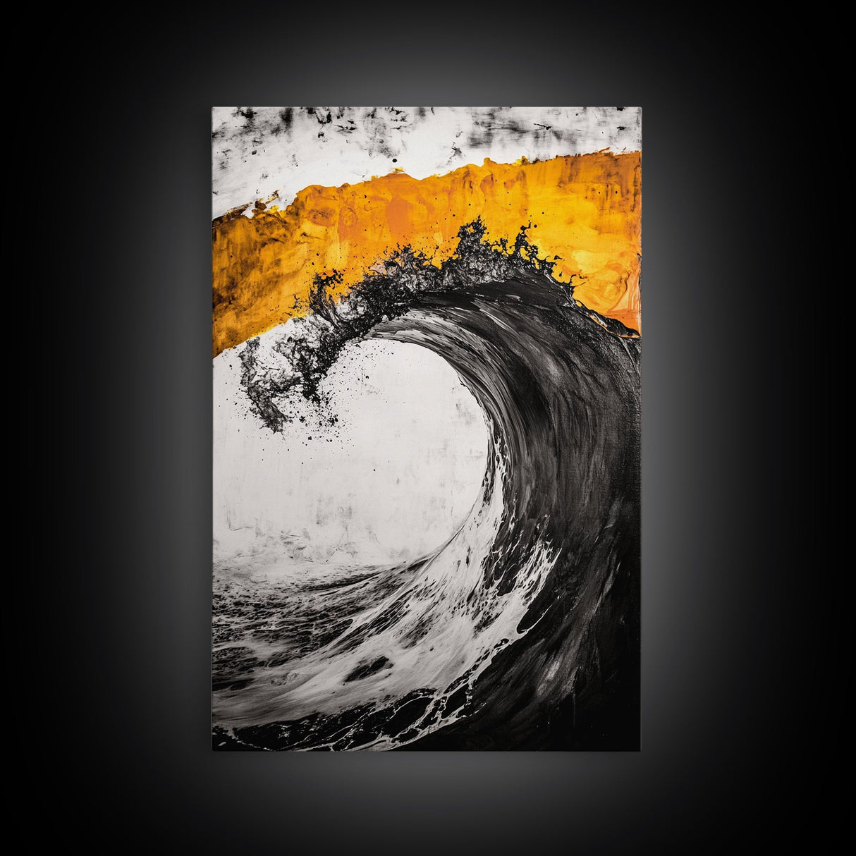 Giant Ocean Wave, Surfer Wall Art, Black and White Beach Print, Coastal Aesthetic, Framed Canvas Print, Ocean Lover Gift, Large Wall Art