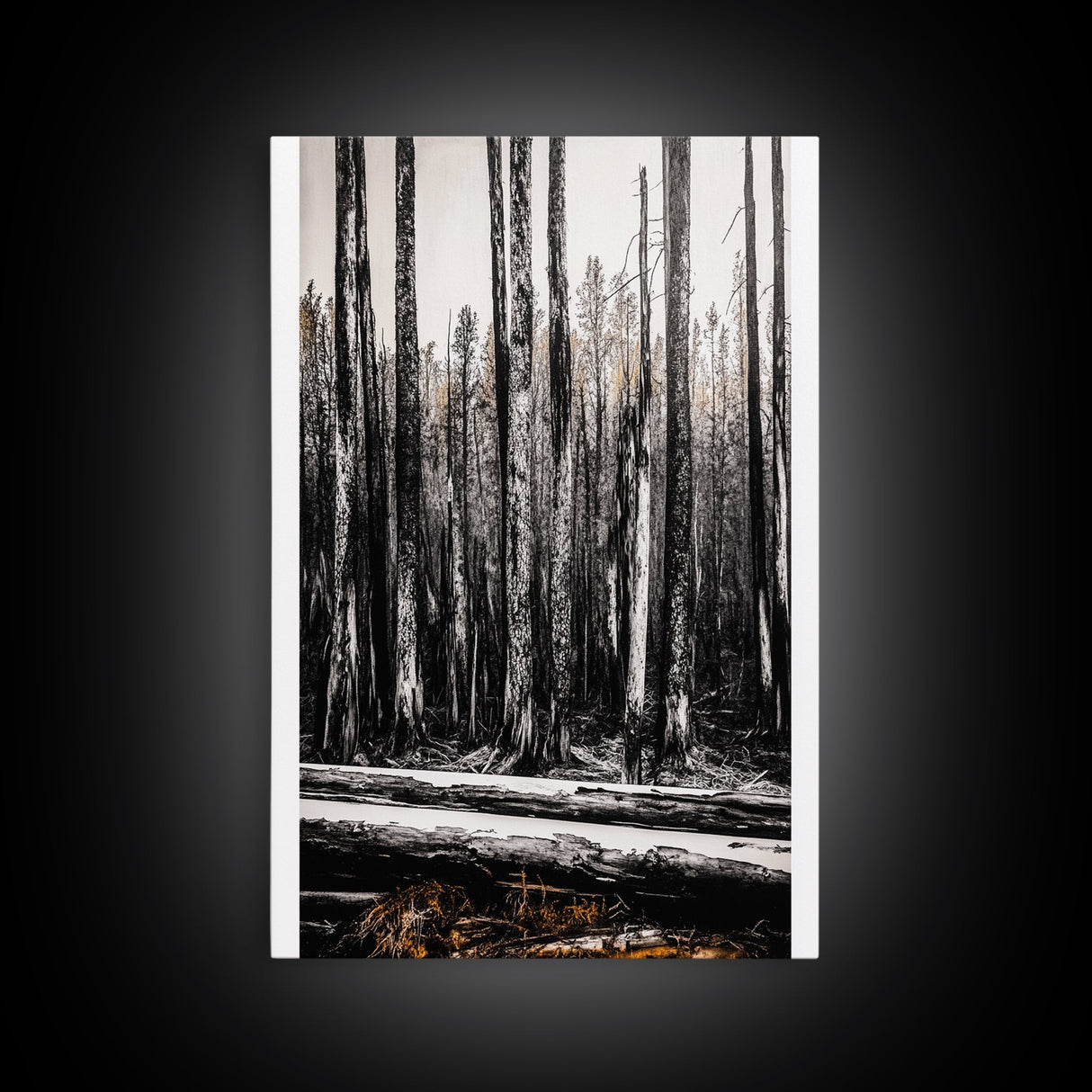 Forest Landscape, Black and White Tree Art, Moody Woodland Scene, Rustic Nature Wall Decor, Cabin Home Artwork, Framed Canvas Print