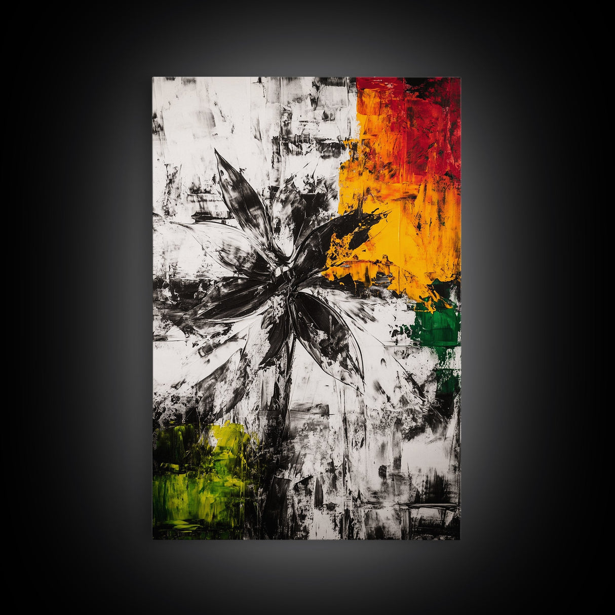 Black and White Flower, Abstract Floral Art, Bold Modern Decor, Minimalist Botanical Framed Canvas Print, Contemporary Bedroom Wall Art
