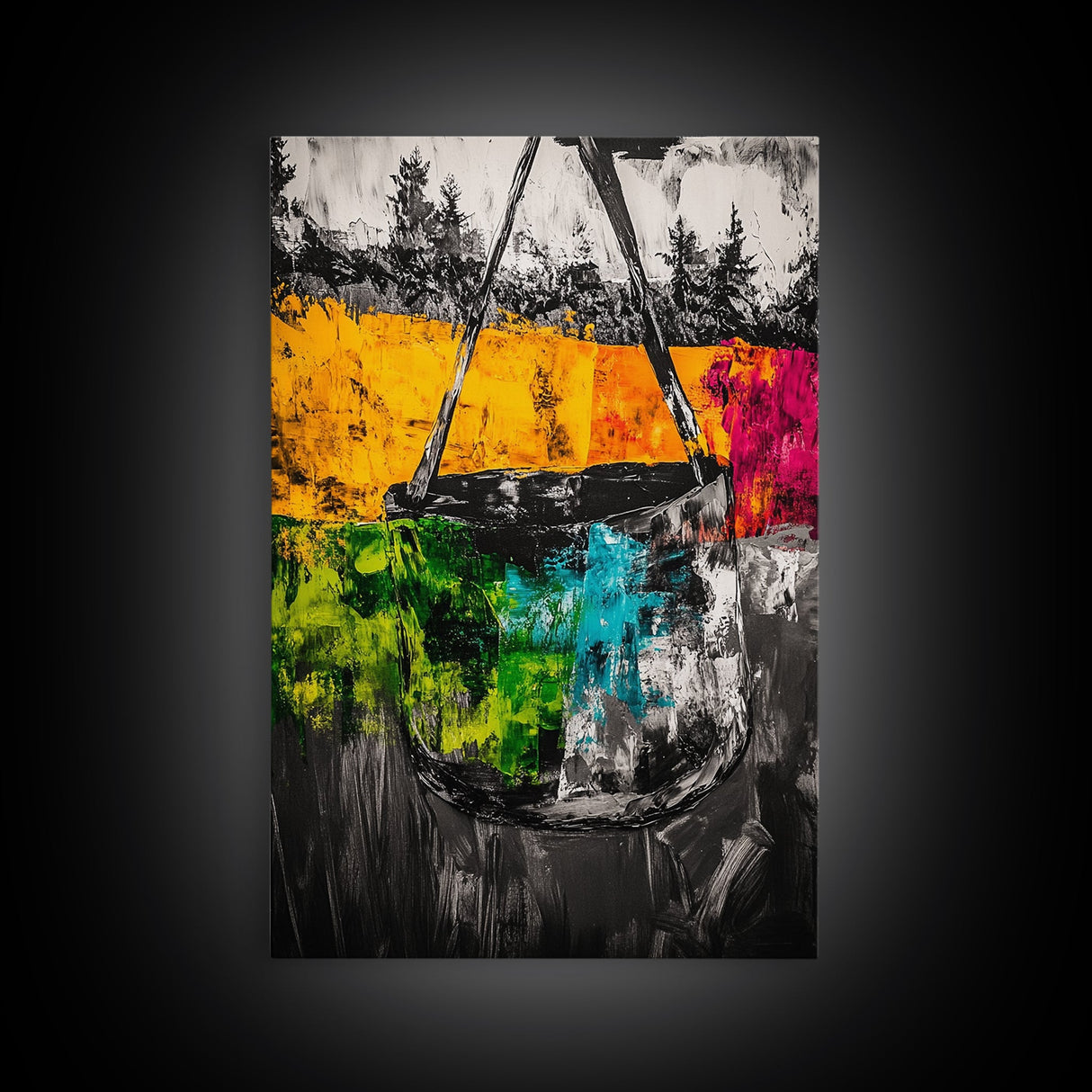 Abstract Swing, Colorful Expressionist Art, Rustic Farmhouse Decor, Unique Framed Canvas Print, Boho Living Room Art, Nature Wall Art