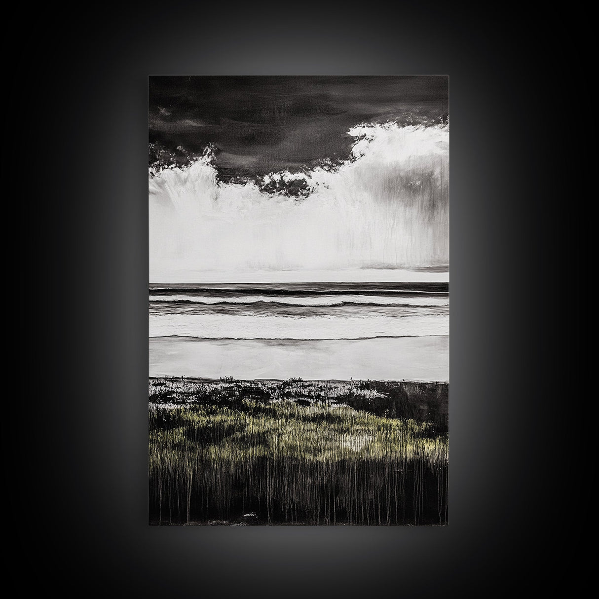 Stormy Beach, Coastal Wall Art, Black White Ocean, Framed Canvas Print, Dramatic Seascape, Nautical Home Decor, Modern Minimalist