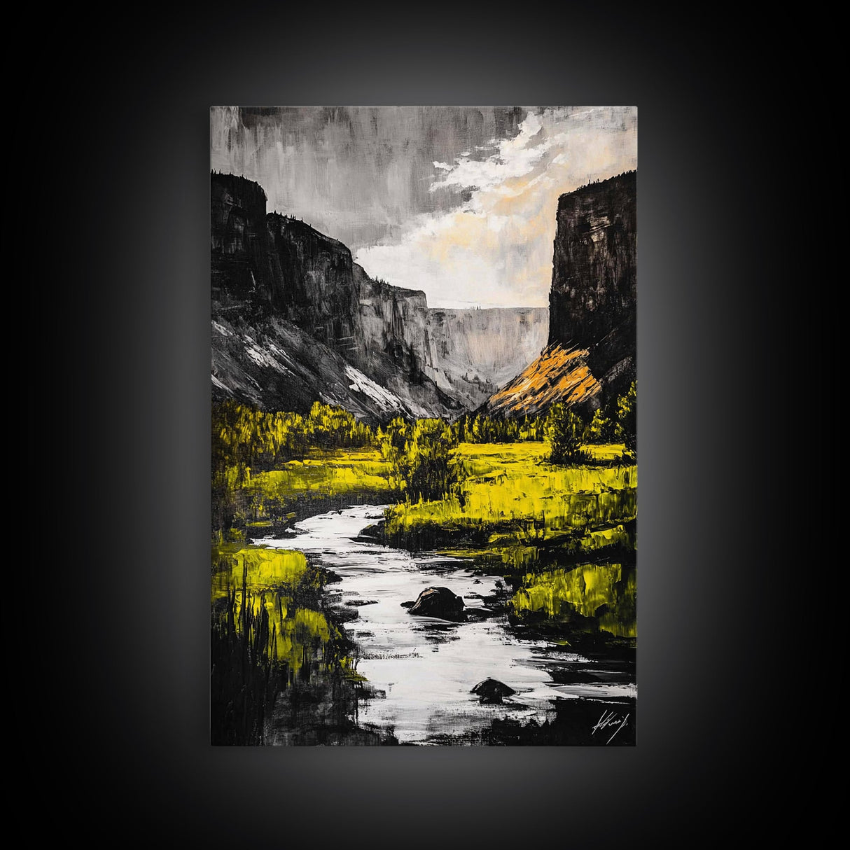 Mountain River, National Park Art, Black and White Landscape, Nature Lover Gift, Rustic Home Decor, Adventure Print, Framed Canvas Print