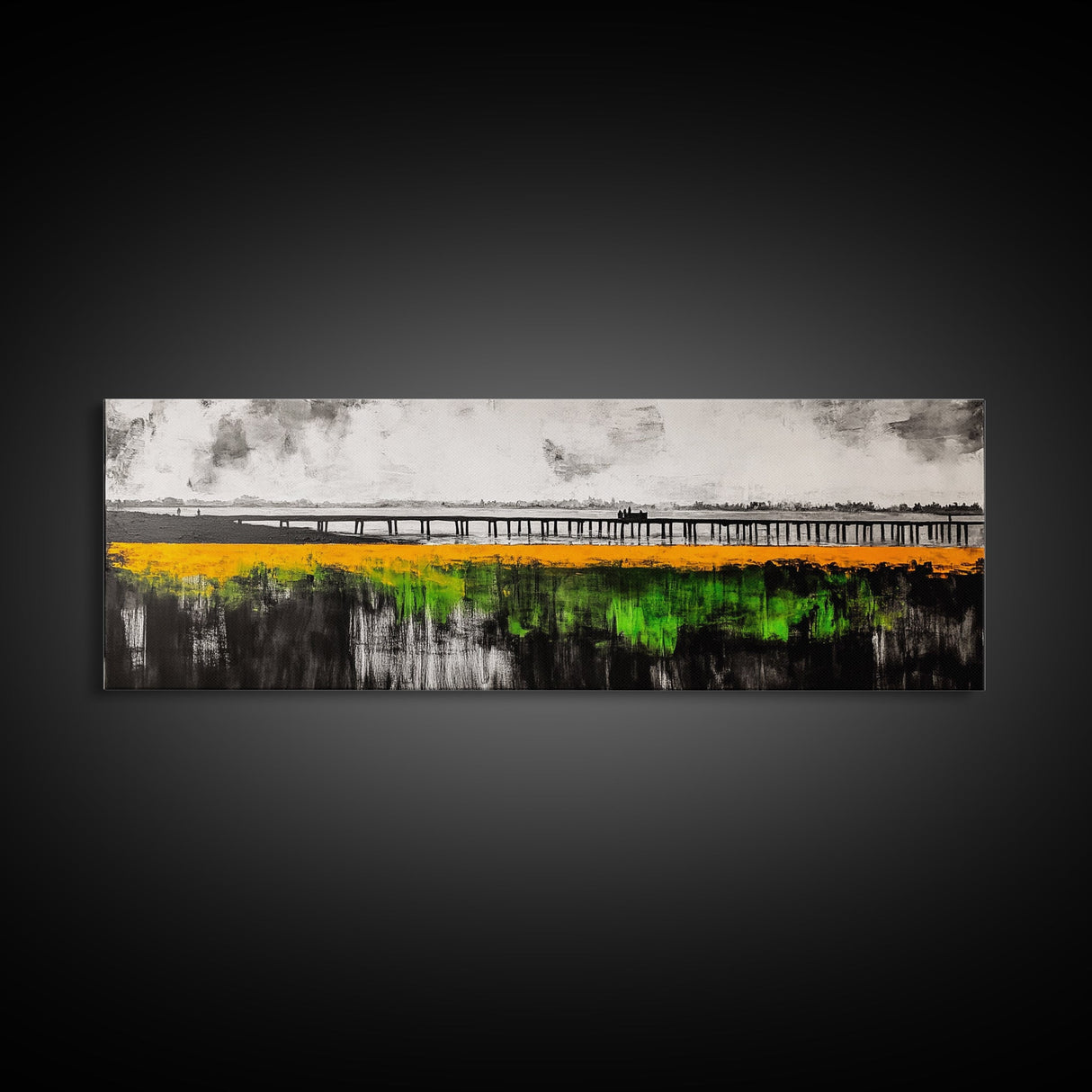 Lakeside Reflection, Golden Meadow, Dramatic Sky, Framed Canvas Print, Landscape Wall Art, Nature Inspired Art, Bedroom Wall Decor, Rustic Charm